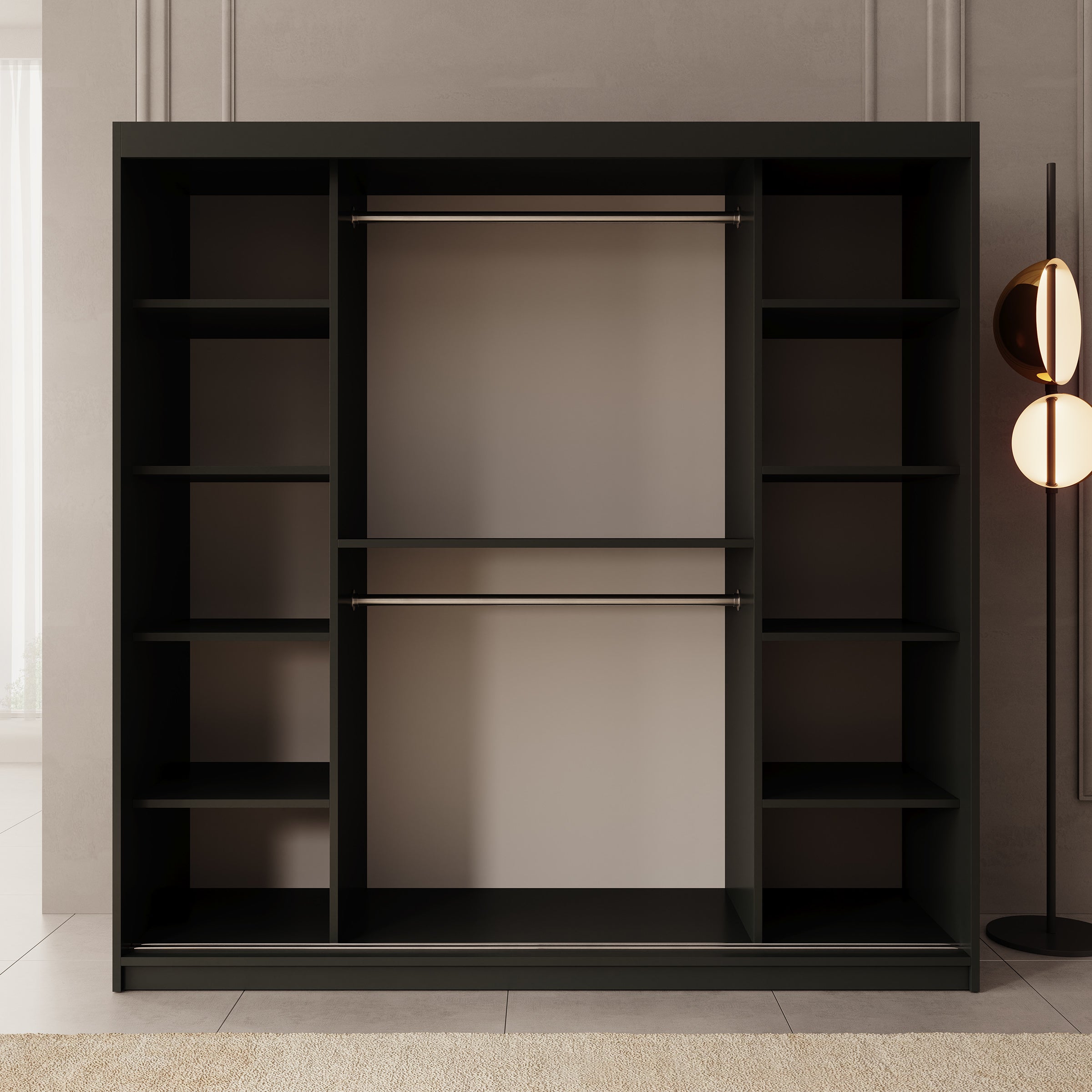 Bodhi - Kledingkast met schuifdeuren - Zwart - 200x62x200 cm