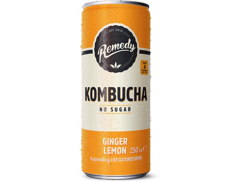 Remedy Kombucha – Ginger Lemon 12 x 0.25 l Kombucha-Teegetränk mit Ingwer- und Zitronengeschmack