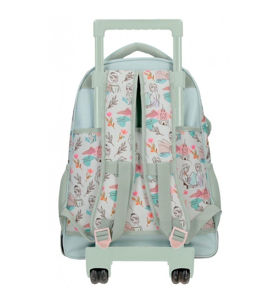 Mochila Disney Frozen Strong Spirit com duas rodas e dois compartimentos, verde.