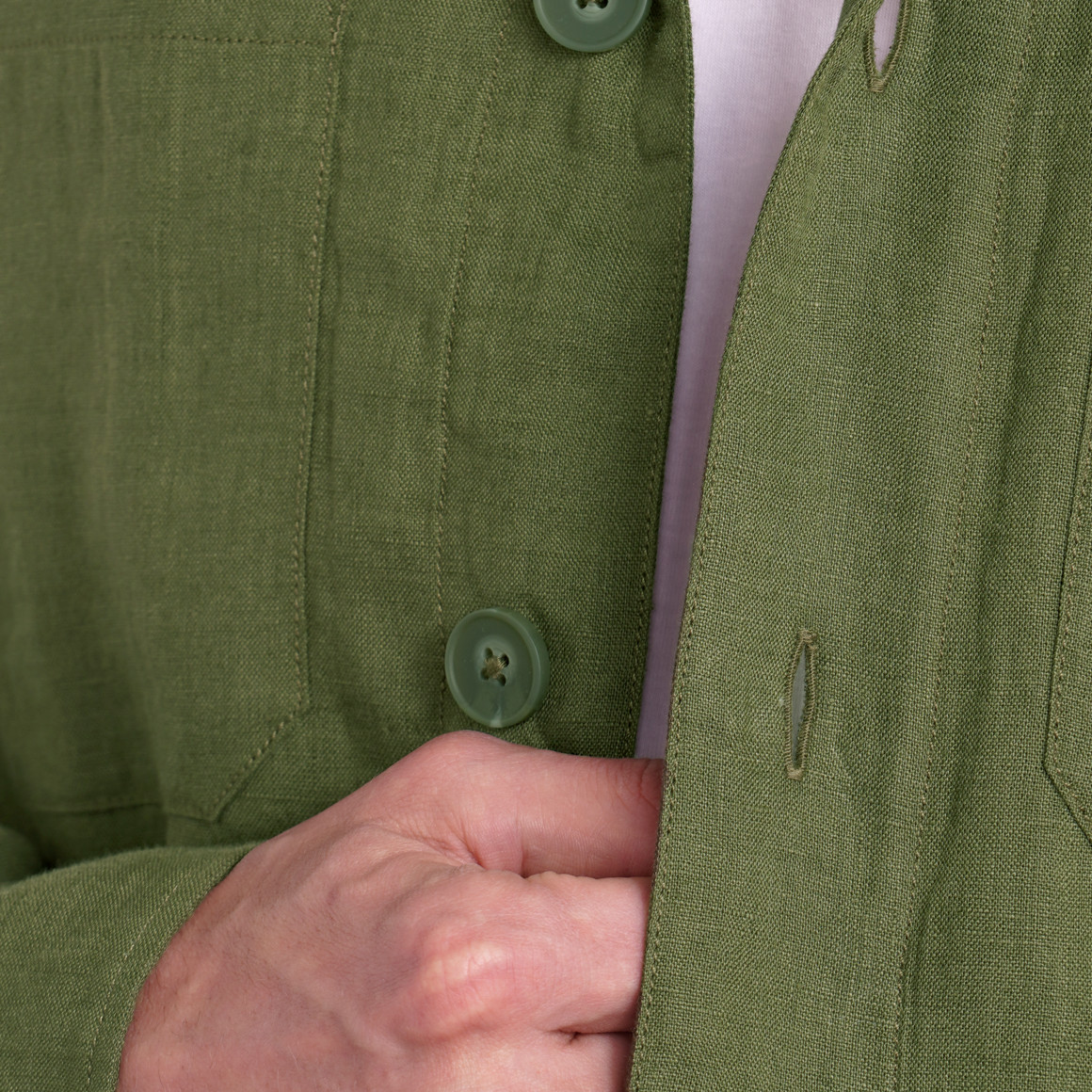 Jonas Nielsen Herren Leinen-Overshirt in Hemd-Optik dunkelgrün