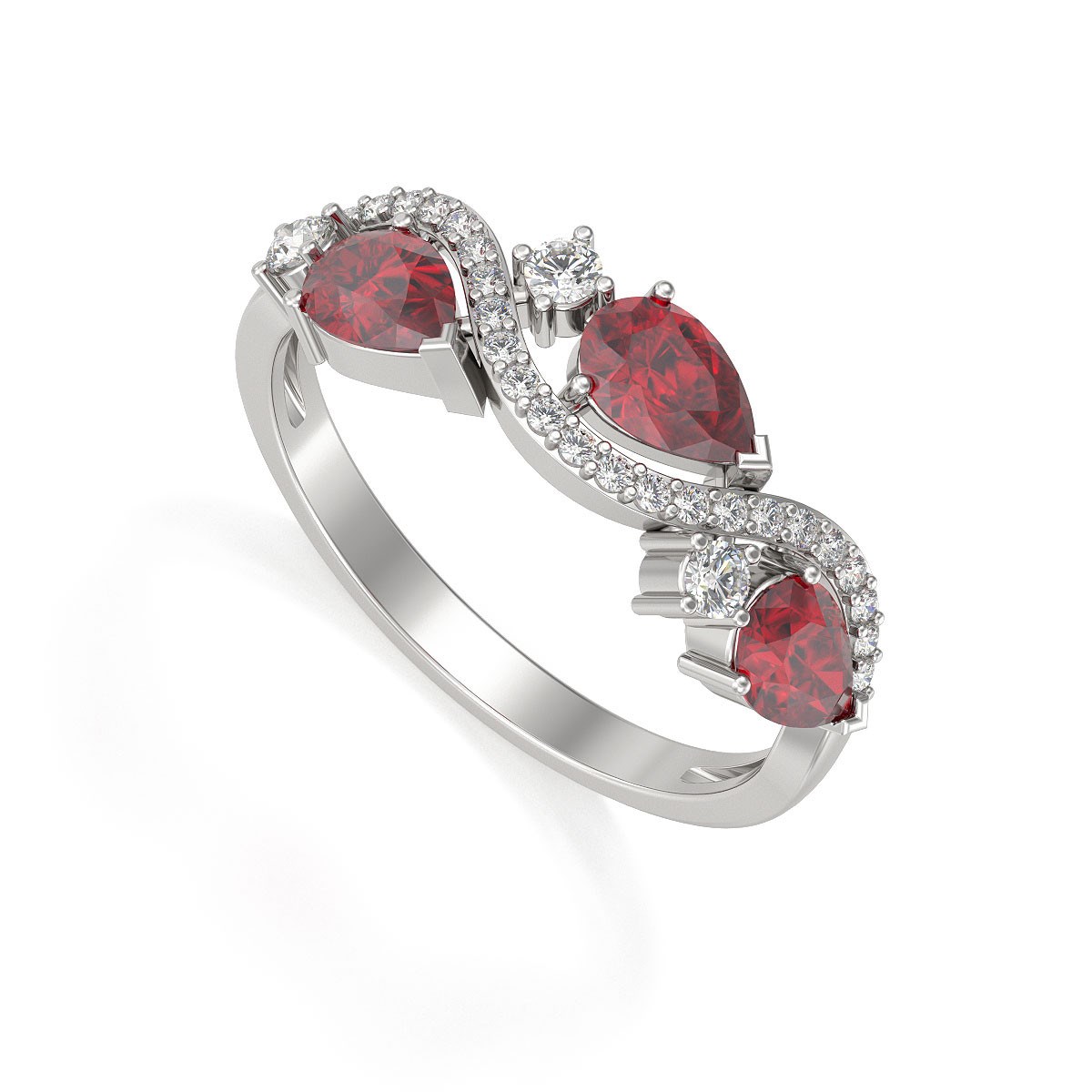 Bague Rubis et diamants sur Argent 925 2.51grs