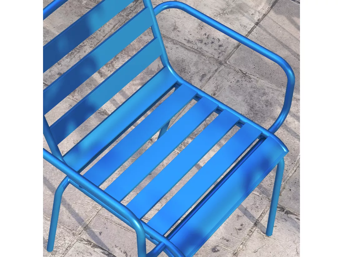 Salon de jardin bistro - table basse ronde Ø 60 cm 2 chaises empilables - acier thermolaqué bleu
