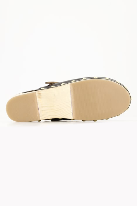 Clogs, Holzsohle, Nieten, Blockabsatz