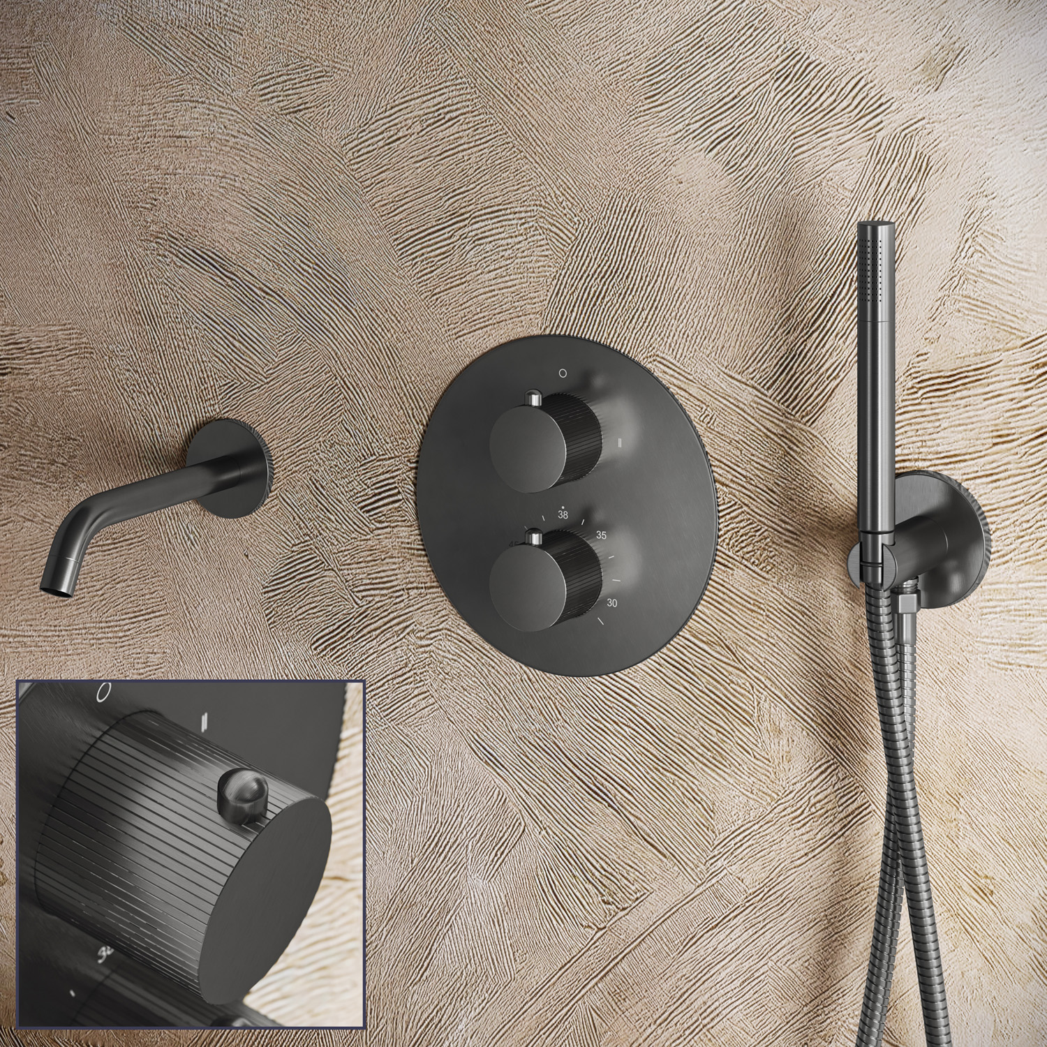 Saniclear Iron Stripes inbouw badkraan rond verouderd ijzer - gunmetal