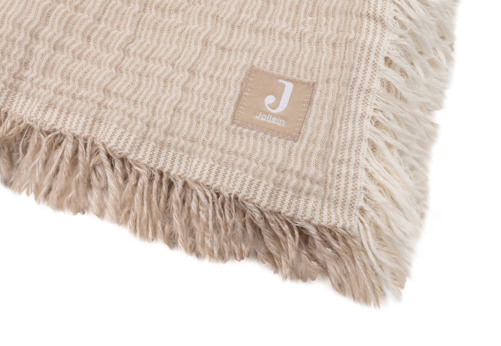 hydrofiele wiegdeken Fringe Stripe - Biscuit/Ivory