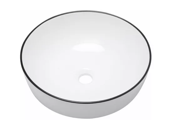 Lavabo Ronde de bord noir en Porcelaine Blanche,Vasque à Poser Évier pour salle de bain Moderne - 41.5x41.5x13.5cm