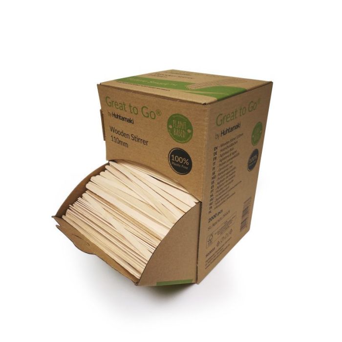 Roerstaafjes Bio houten roerstaafjes 2000st dispenserbox 11cm (S02035)