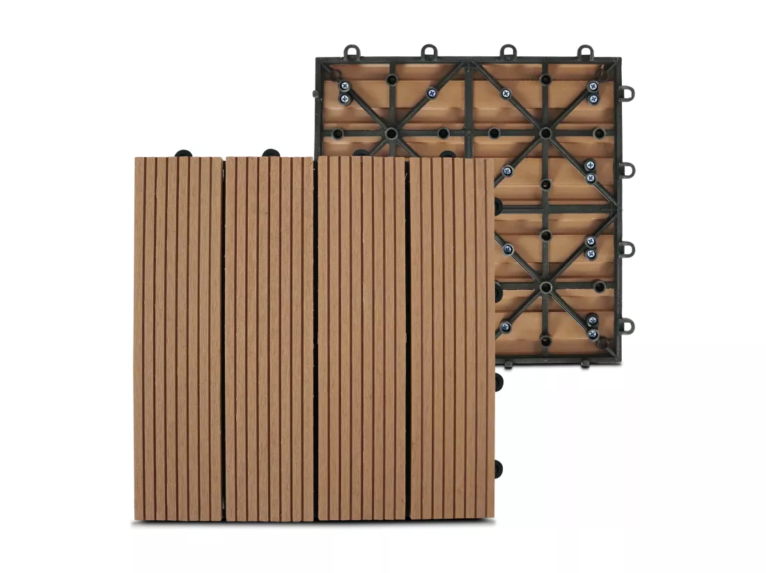 Lot de 24 dalles clipsables bois synthétique marron