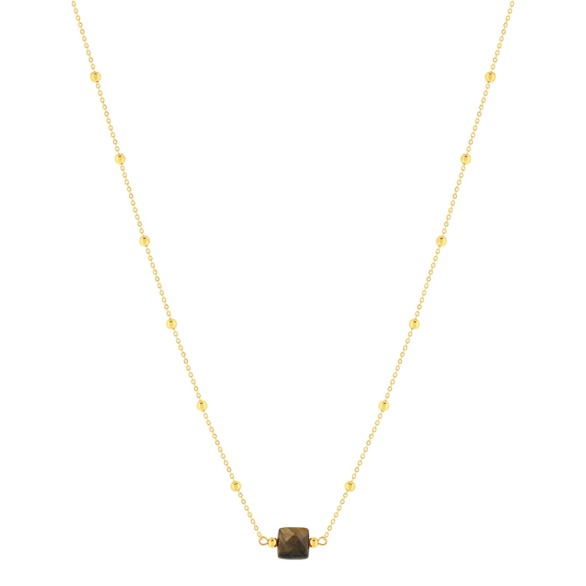 Collier acier doré pierre oeil de tigre 45 cm