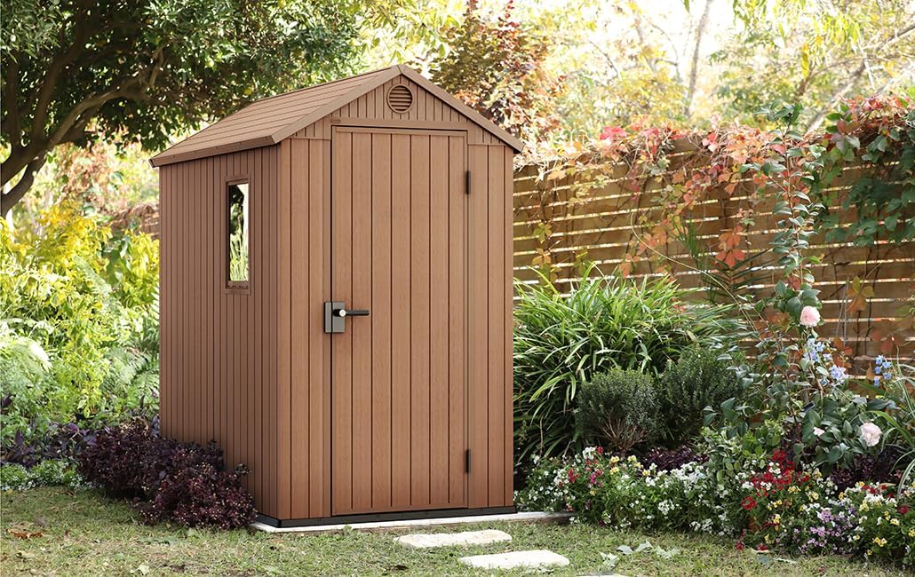 Keter Gartenhaus Darwin 4 x 6, Holzoptik, braun, 2 m², 125,8 x 184,5 x 205 cm