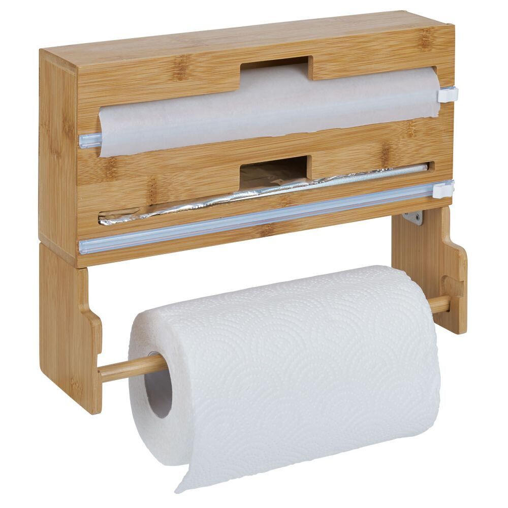 Distributeur film alimentaire et essuie-tout bambou 33,5x10xH25cm