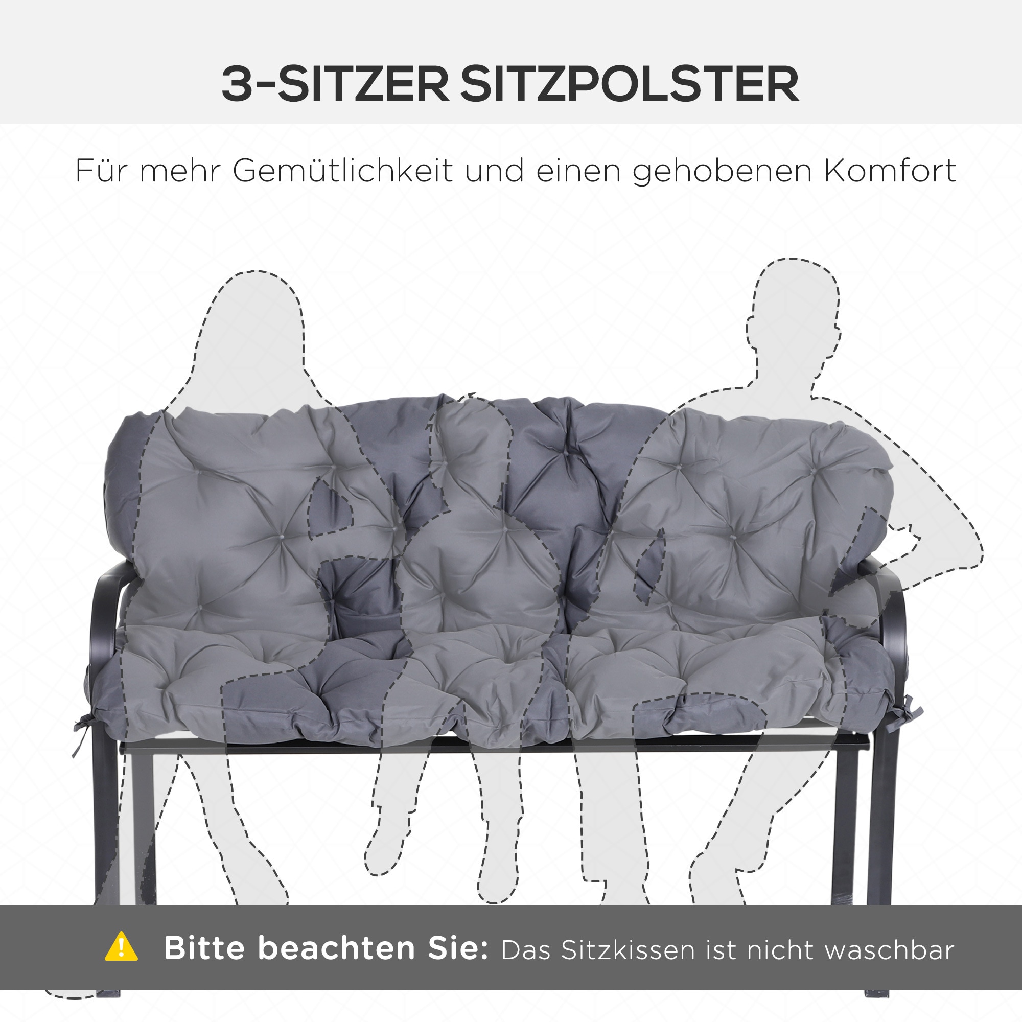 Outsunny Bankauflage mit Befestigungsbändern grau 98L x 150B x 8T cm