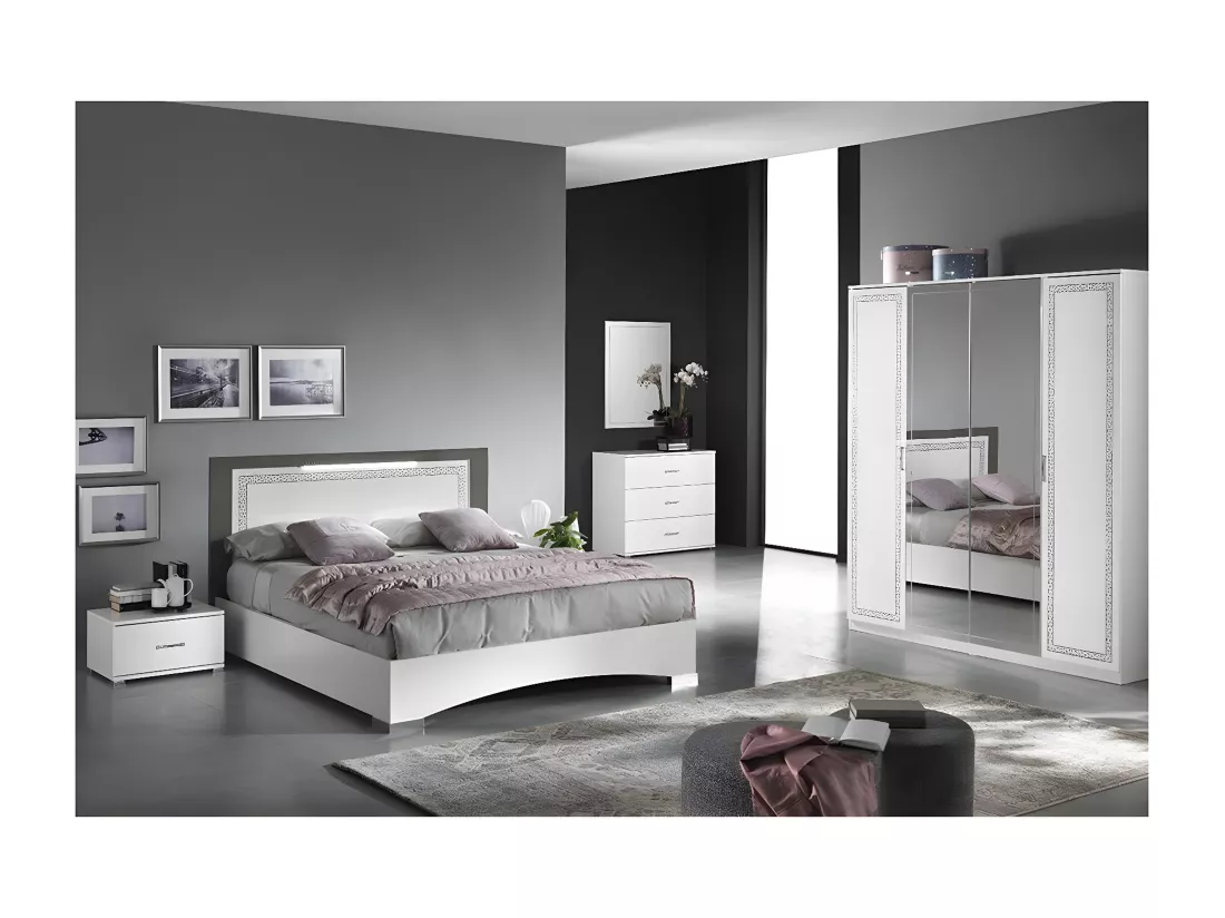 FADILY - Chambre Complète 160x200 avec Armoire 4 Portes