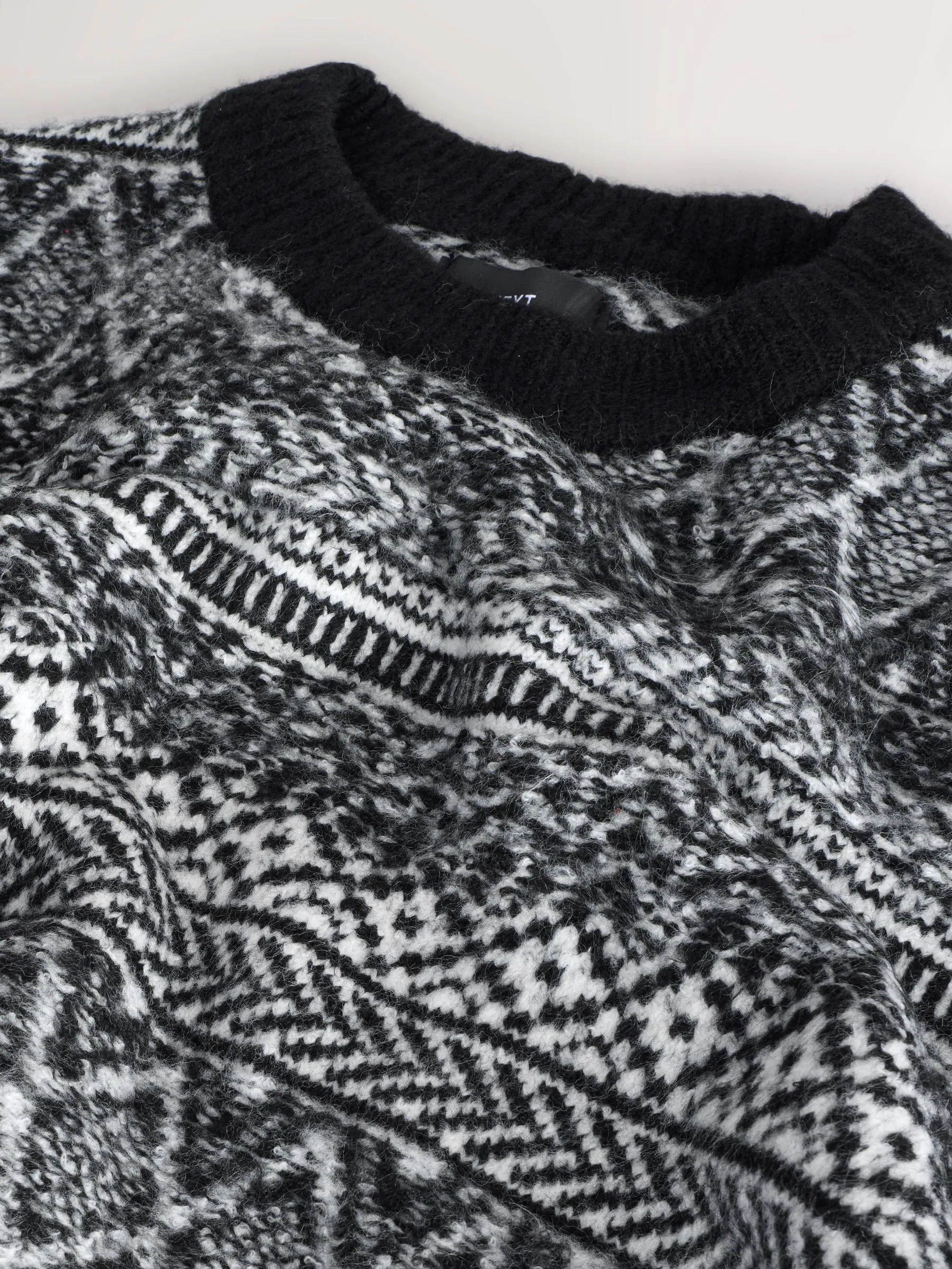Zwart/wit - Regular Fit Fairisle Pattern Crew Neck Jumper