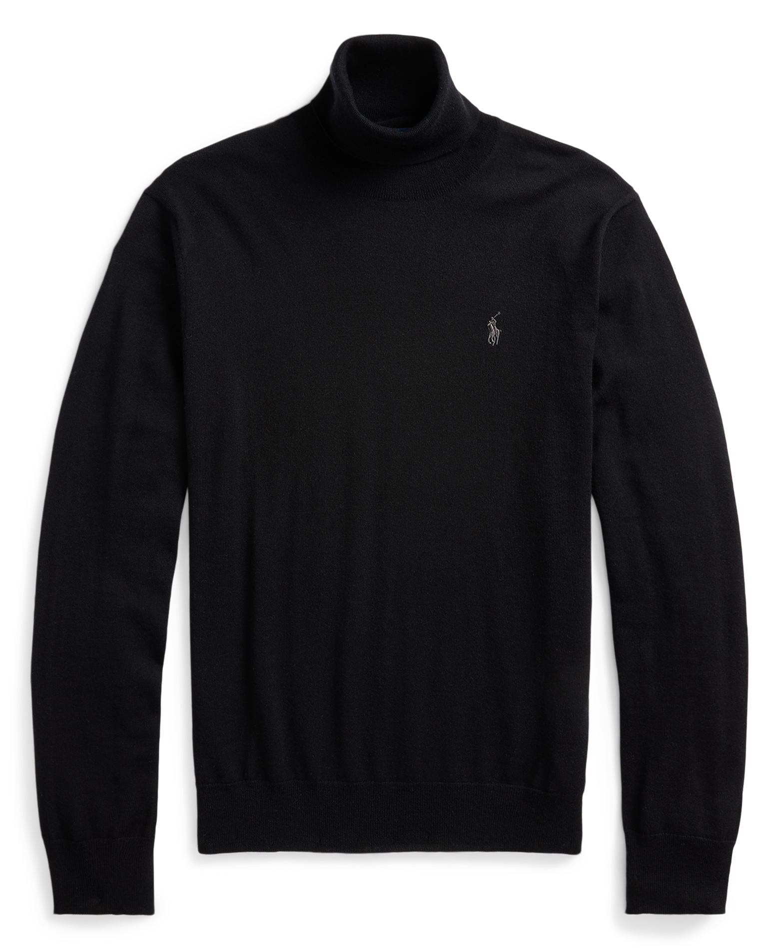 Pull col roulé brodé en laine| Noir
