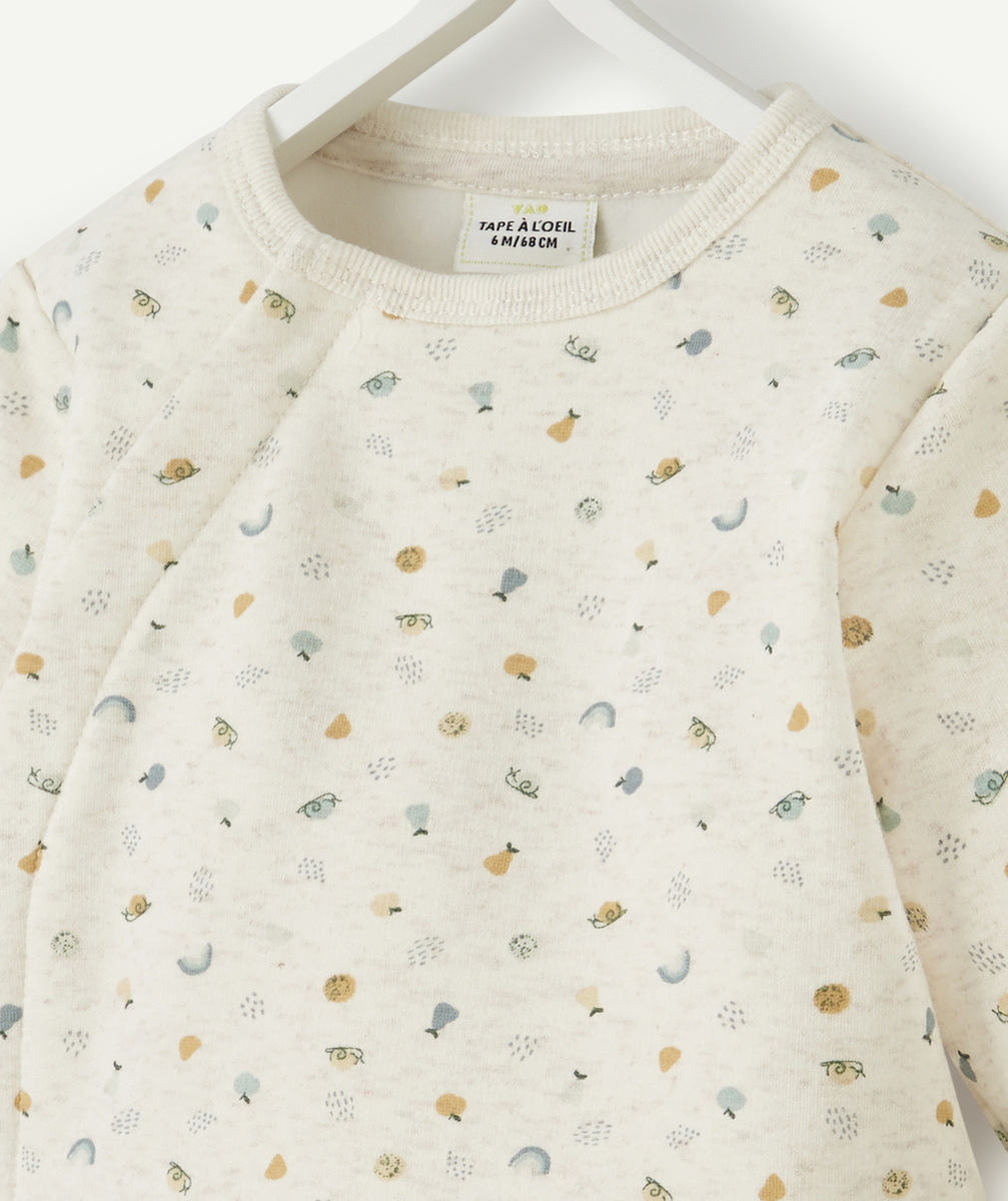 SWEAT BÉBÉ EN FIBRES RECYCLÉES ÉCRU CHINÉ ET IMPRIMÉ