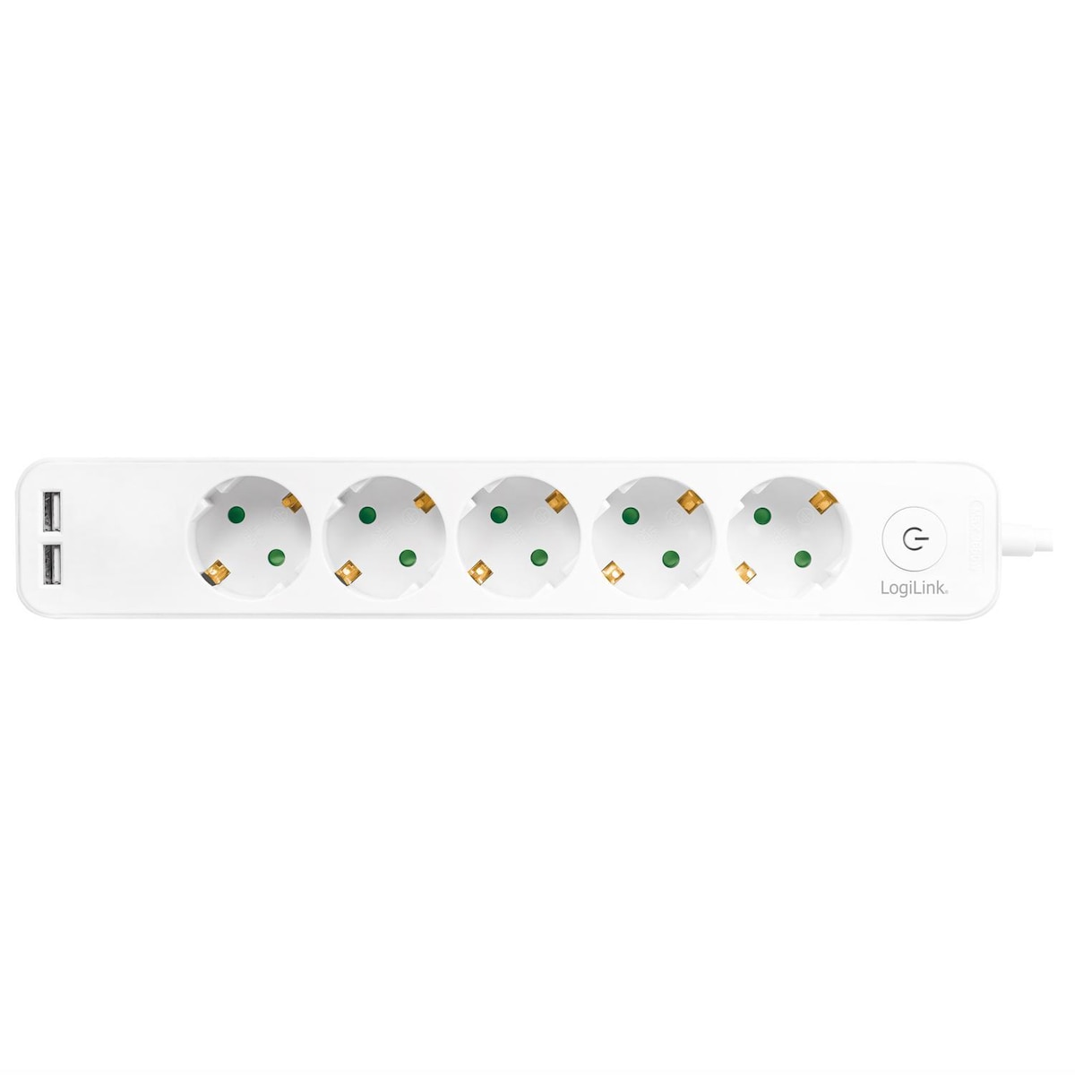 Grenuttak 5-veis + 2 USB m brytere 1,5 m Hvit
