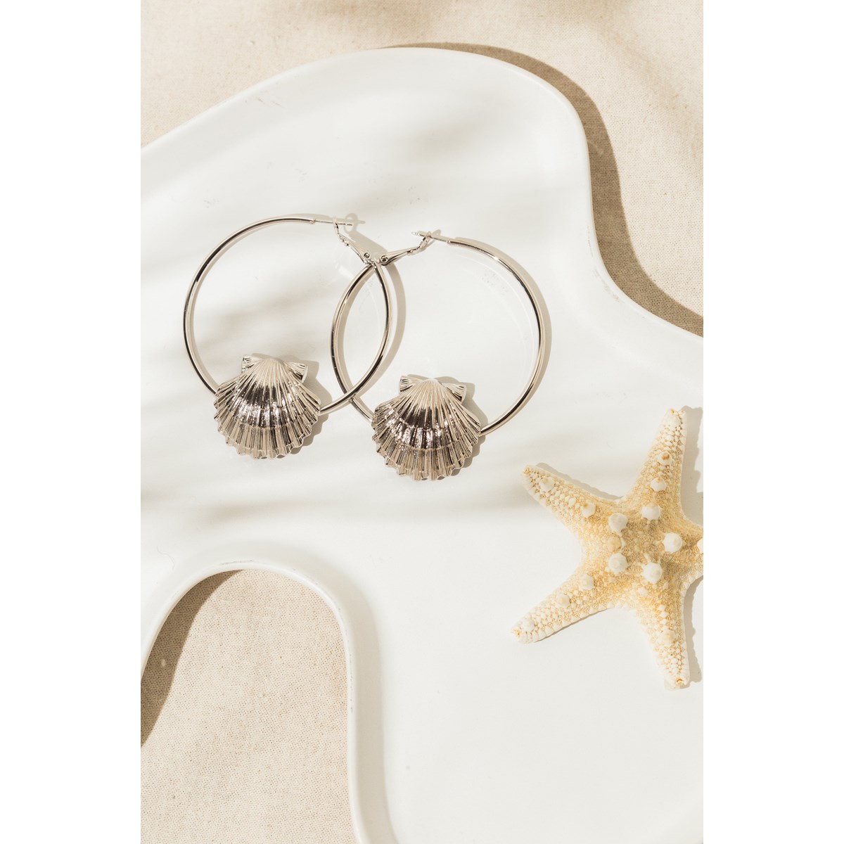 boucles d'oreilles créoles coquillages plaqué argent - NÉRÉE