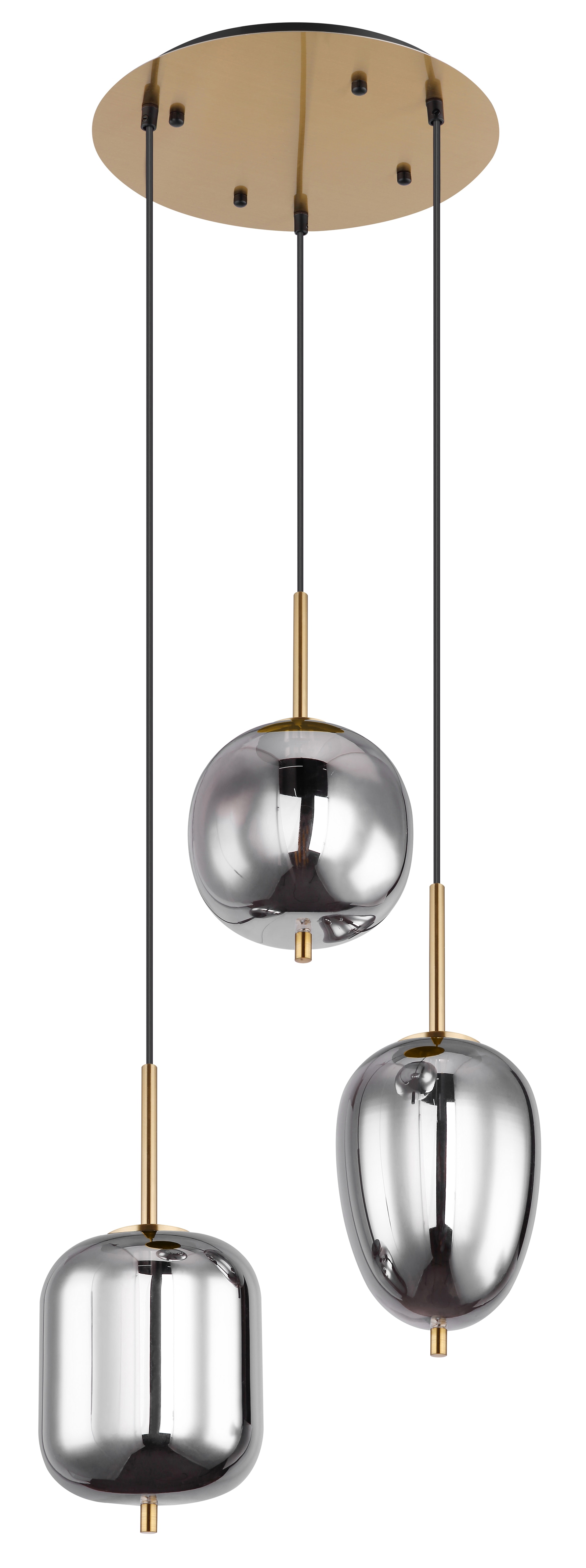 GLOBO Retrofit Pendelleuchte BLACKY 3-flg messingfarbig /rauchfarbig