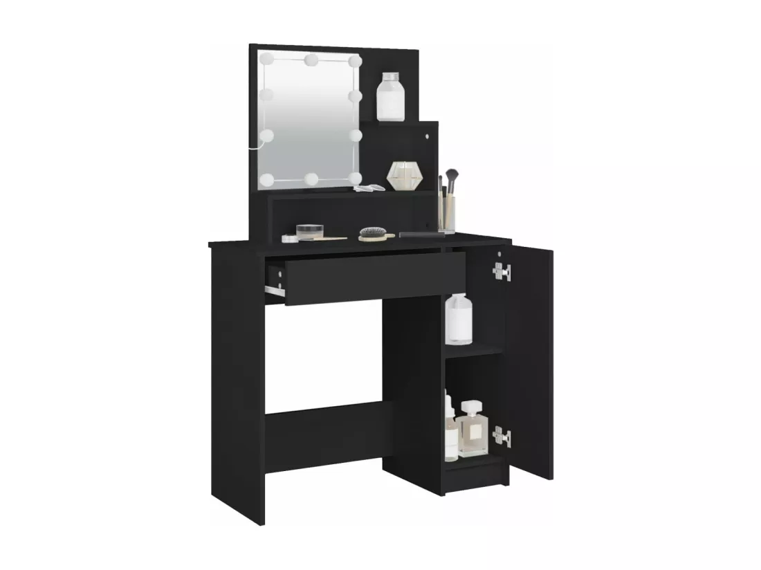 Coiffeuse avec LED noir 86,5x35x136 cm
