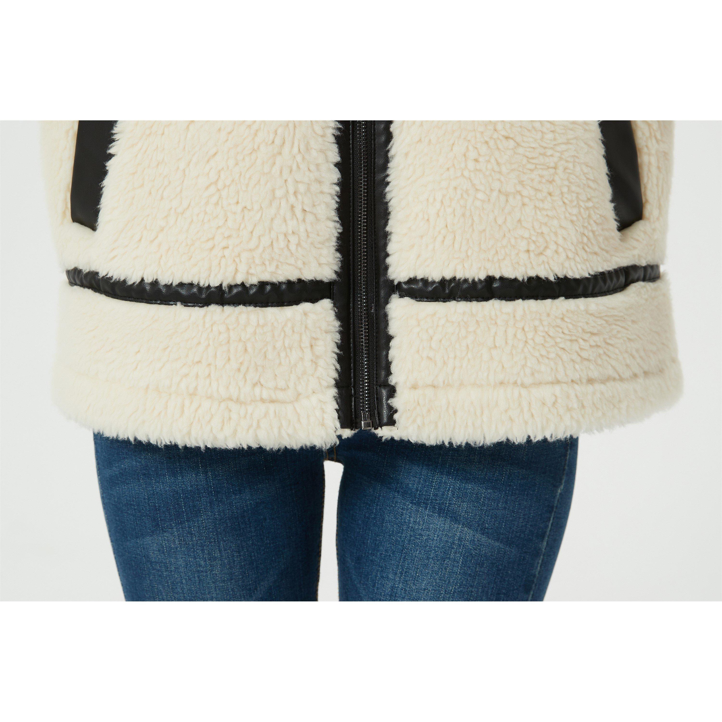 Be You B Contrast Teddy Aviator Jacket