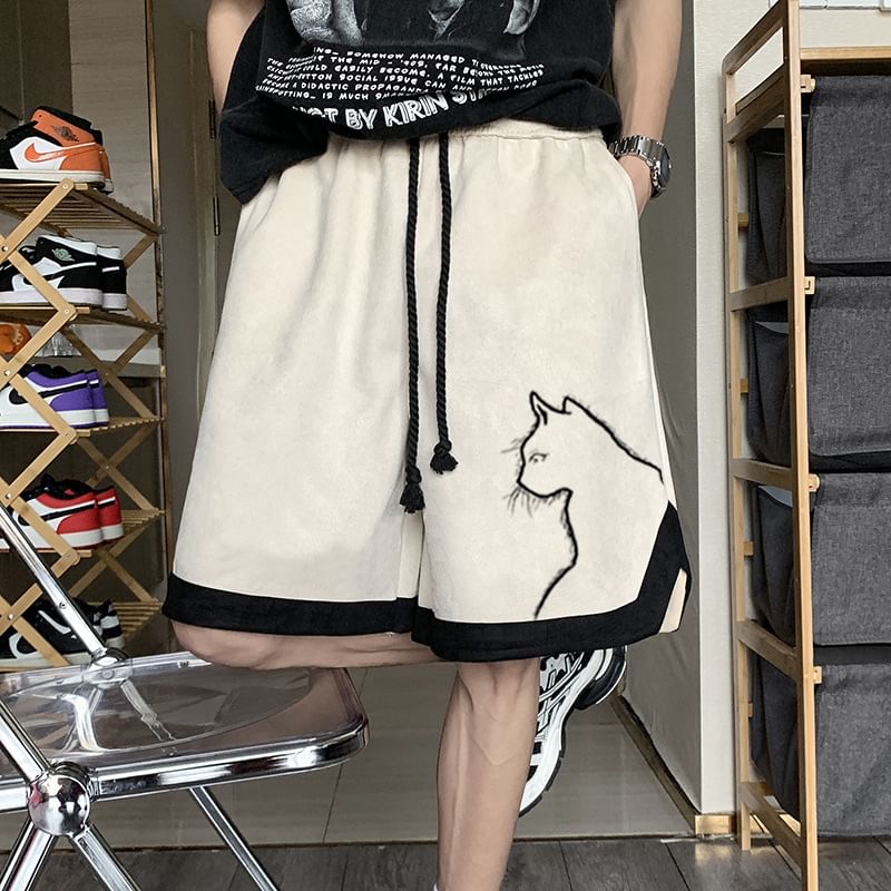 Wescosso - Sweatshort met trekkoord en kattenprint