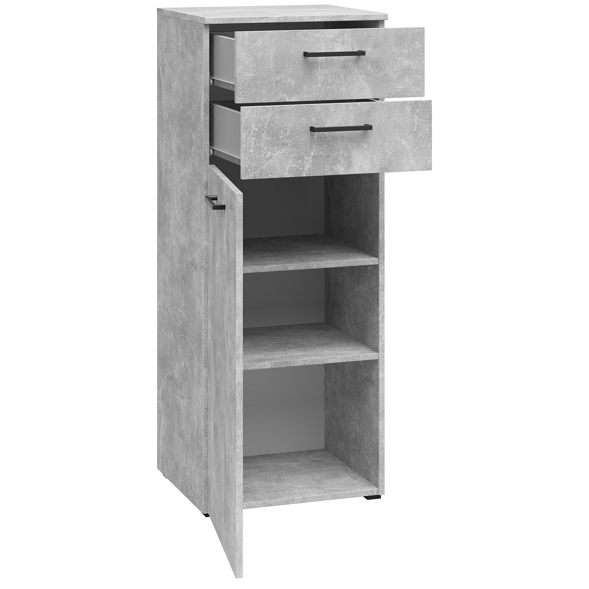 Kommode - Betonoptik - eine Tür - 2 Schubkästen - 45 cm