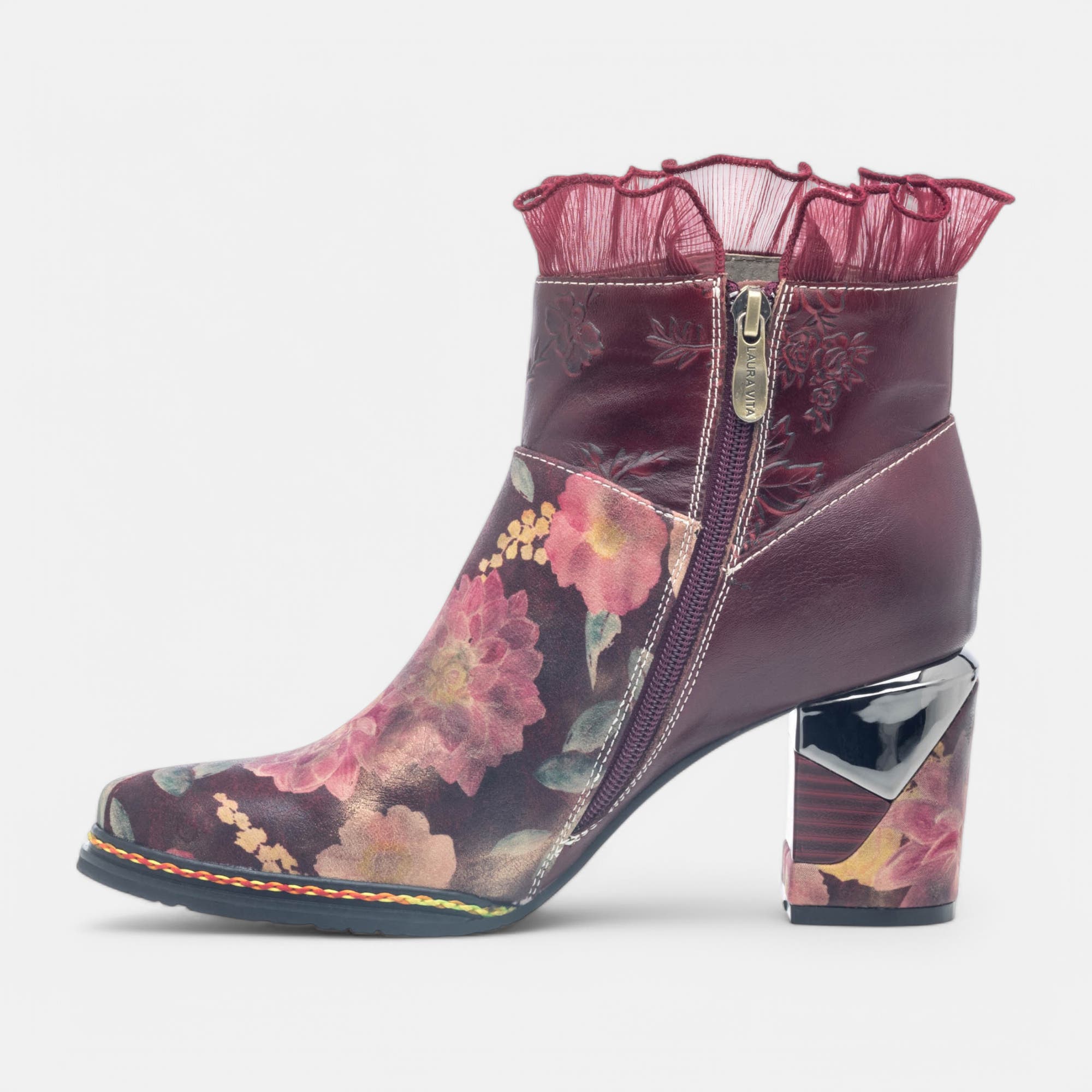 Bottines à talon Femme en cuir bordeaux