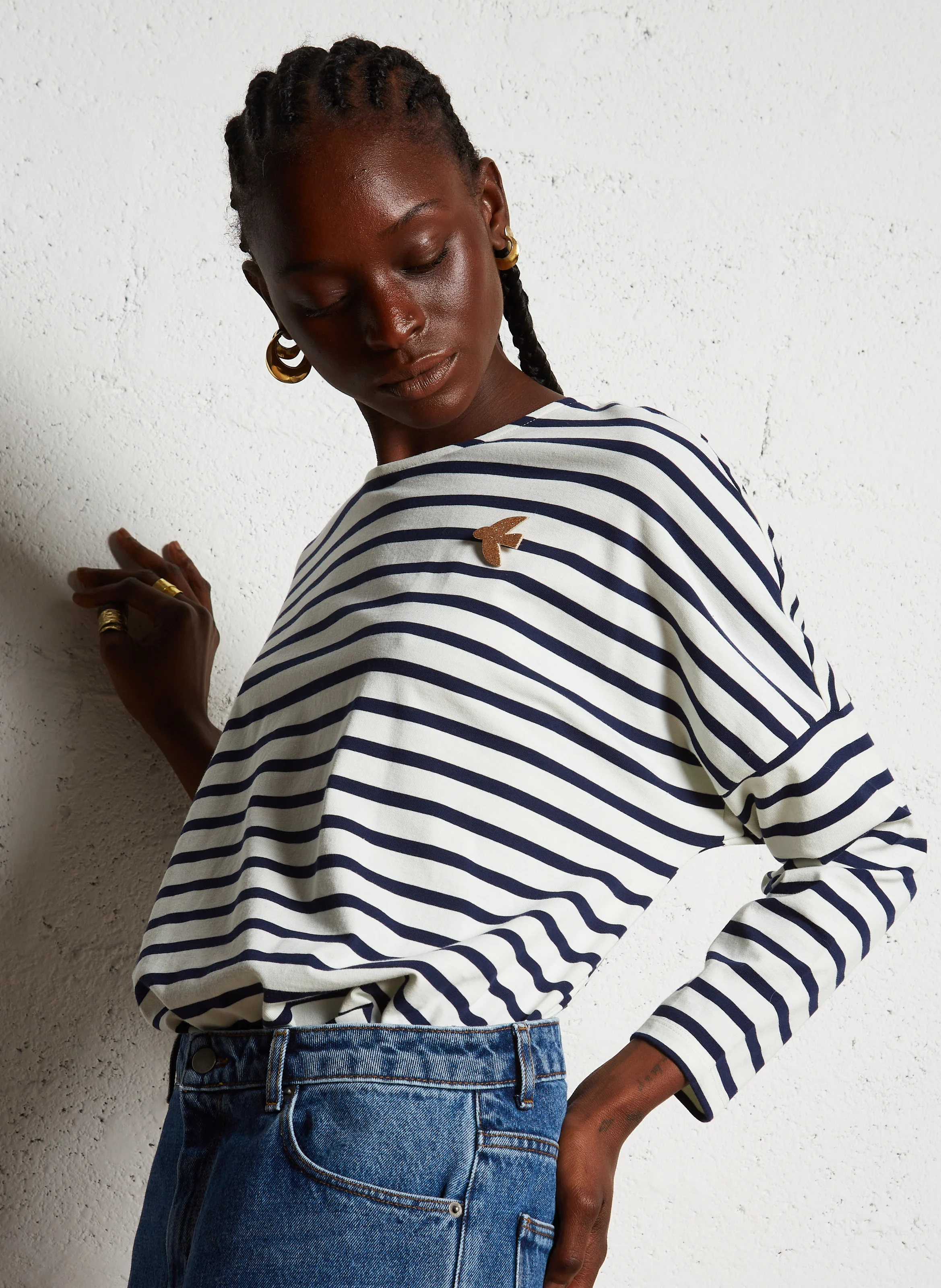 FILLY - Tee-shirt manches longues rayé en coton | Bleu