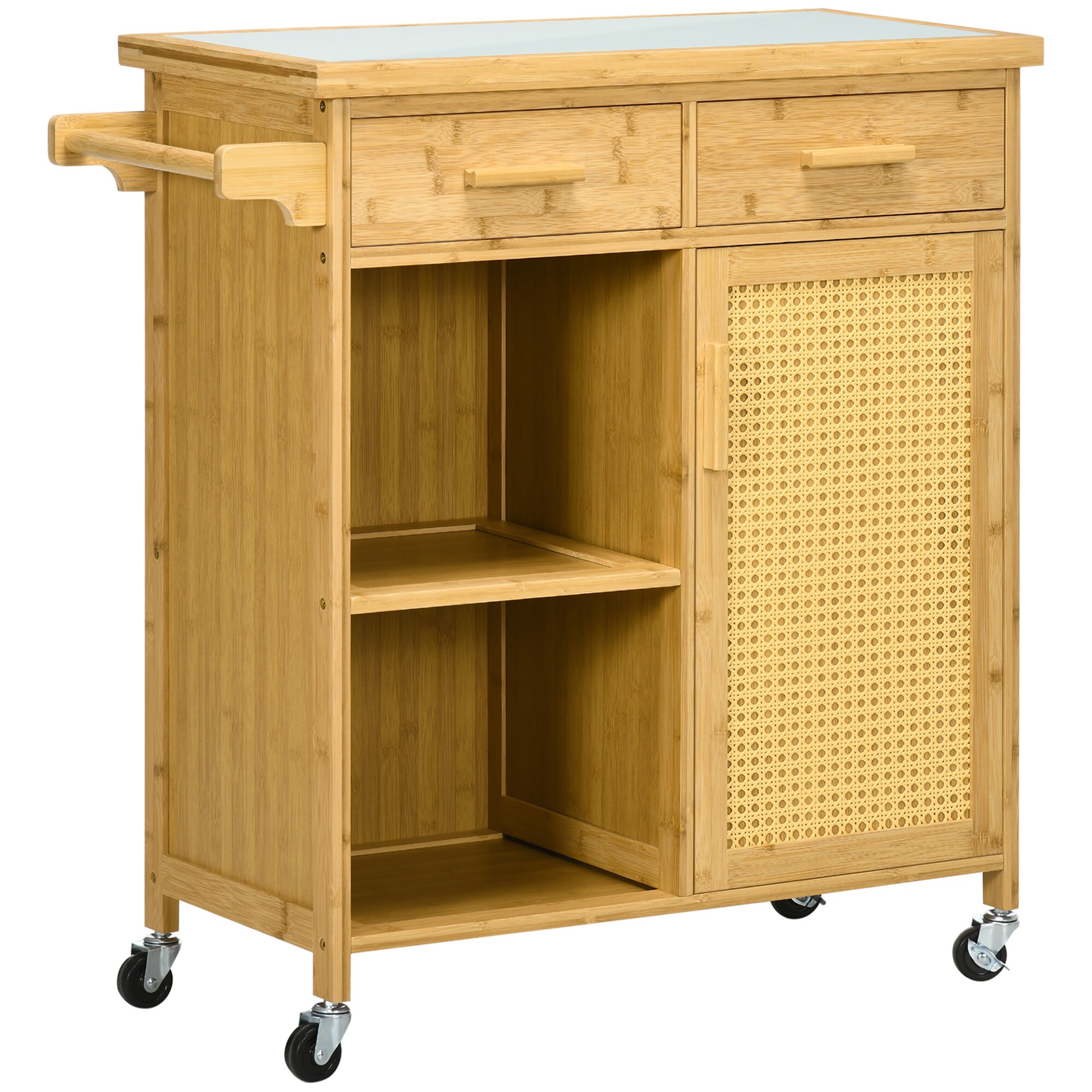HOMCOM Küchenwagen mit Schubladen, Regal und Handtuchhalter natur 84L x 36B x 85H cm