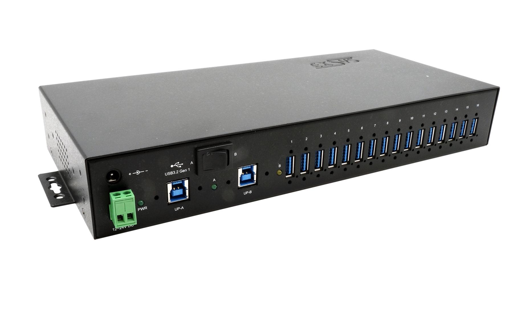 USB-Hub EX-1526HMVS 16x USB 3.2 Gen 1 (Managed)<br>Managed 16-Port USB 3.2 Gen 1 Metall HUB mit 15KV ESD Überspannungsschutz (DIN-Rail)