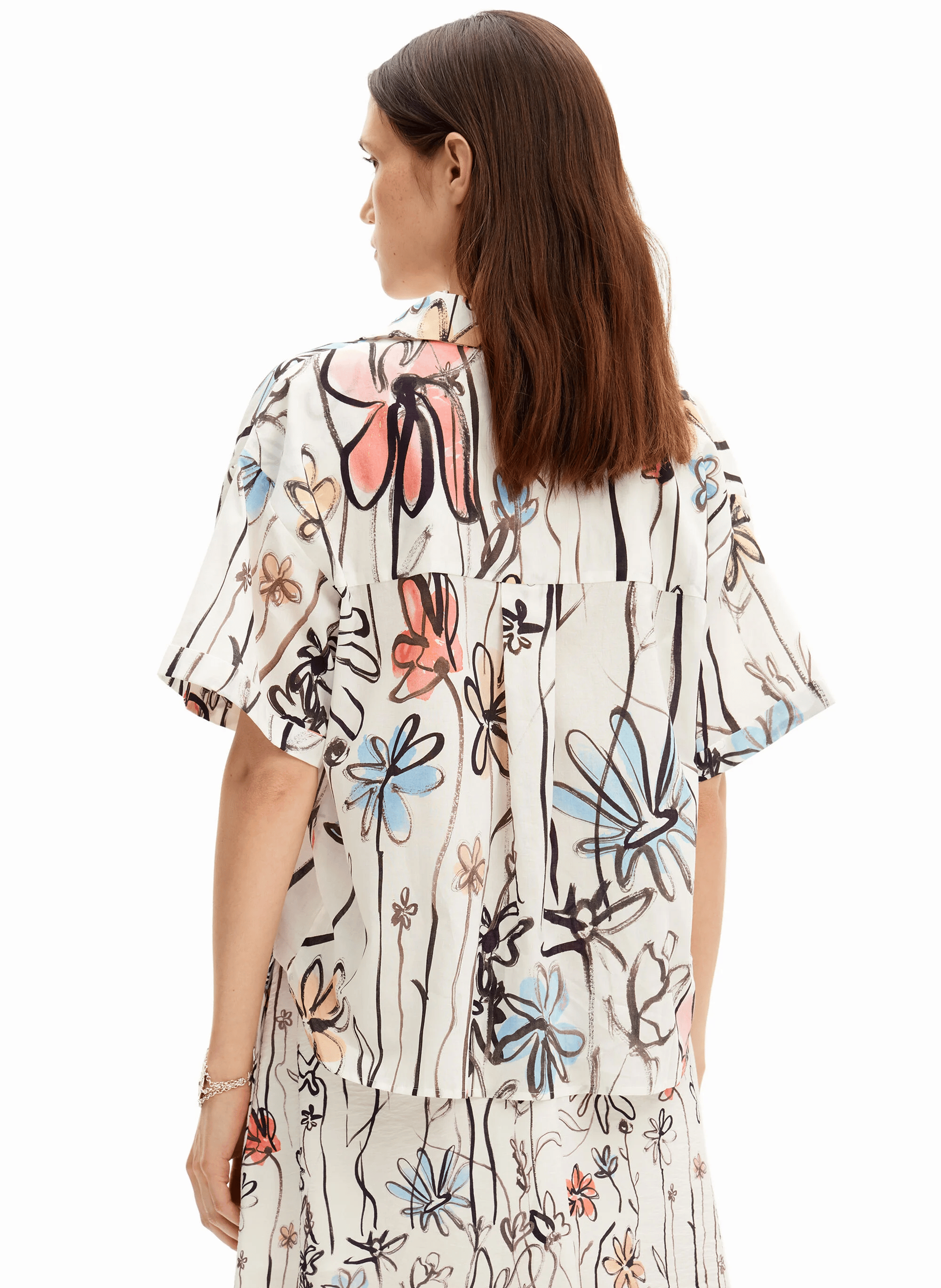 Chemise manches courtes imprimée en coton | Blanc