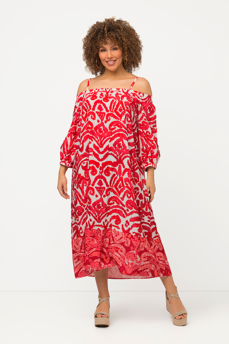 Midikleid, A-Linie, Carmen-Ausschnitt, 3/4-Arm