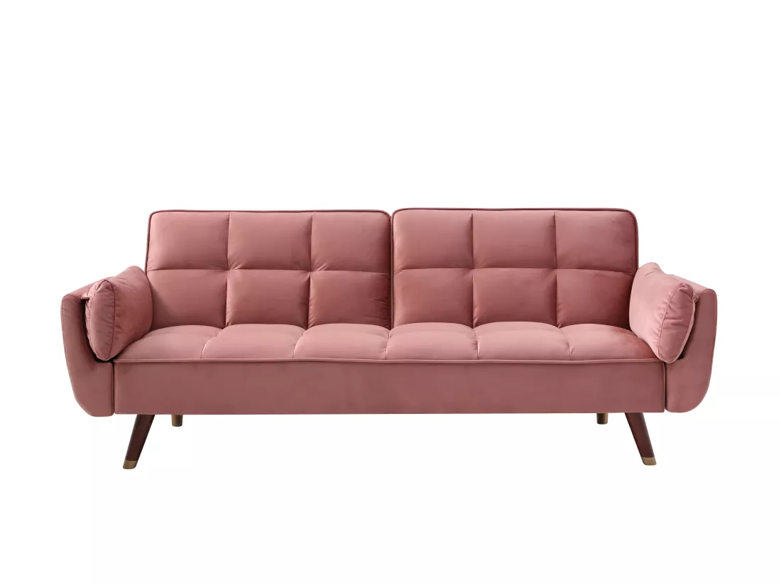 Canapé 3 places convertible clic-clac en velours rose GULCAN