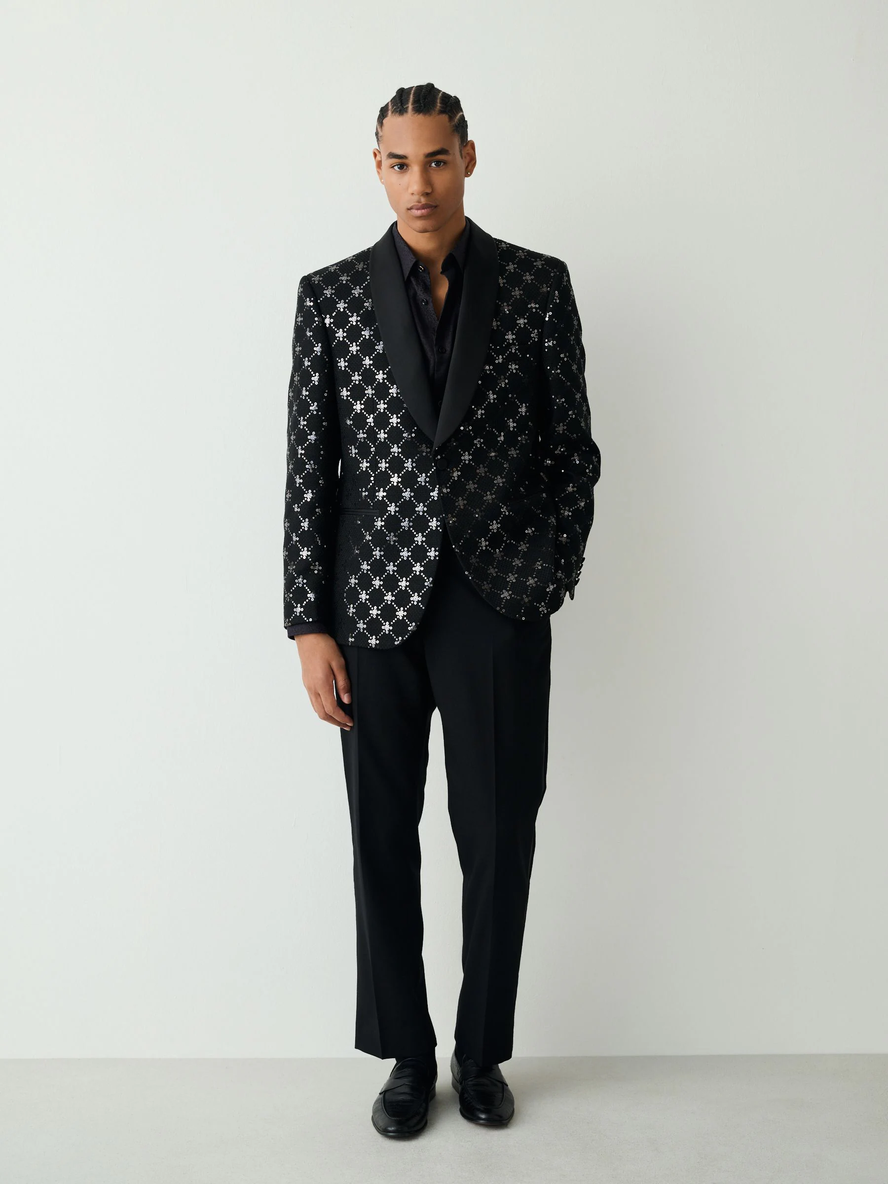 Zwarte geometrische - Regular Fit Sequin Geometric Pattern Blazer