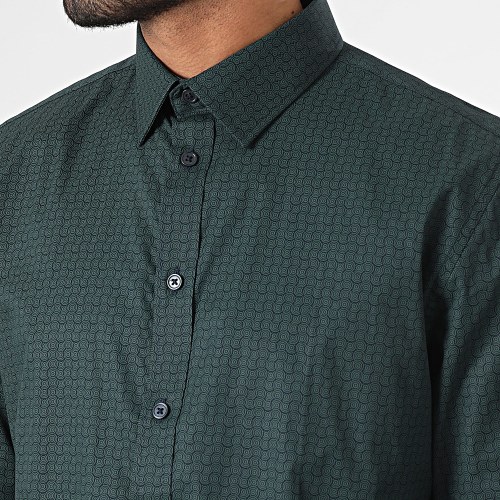 Chemise Manches Longues Slim Soho Blanche Vert Foncé