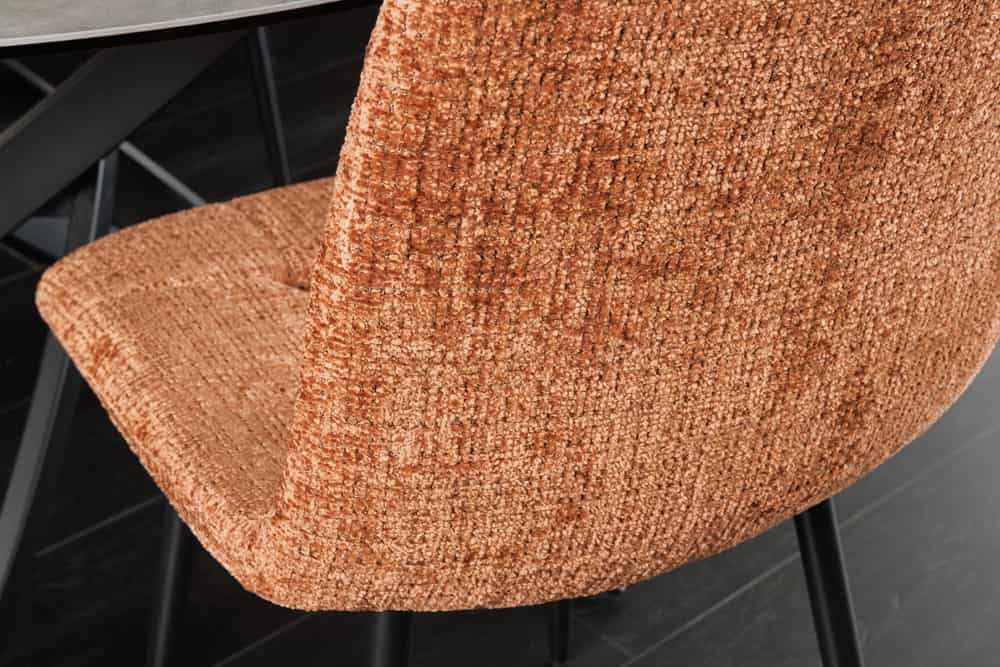 Moderner Design Stuhl TRES CHIC rost braun Chenille Cremona schwarze Metallbeine