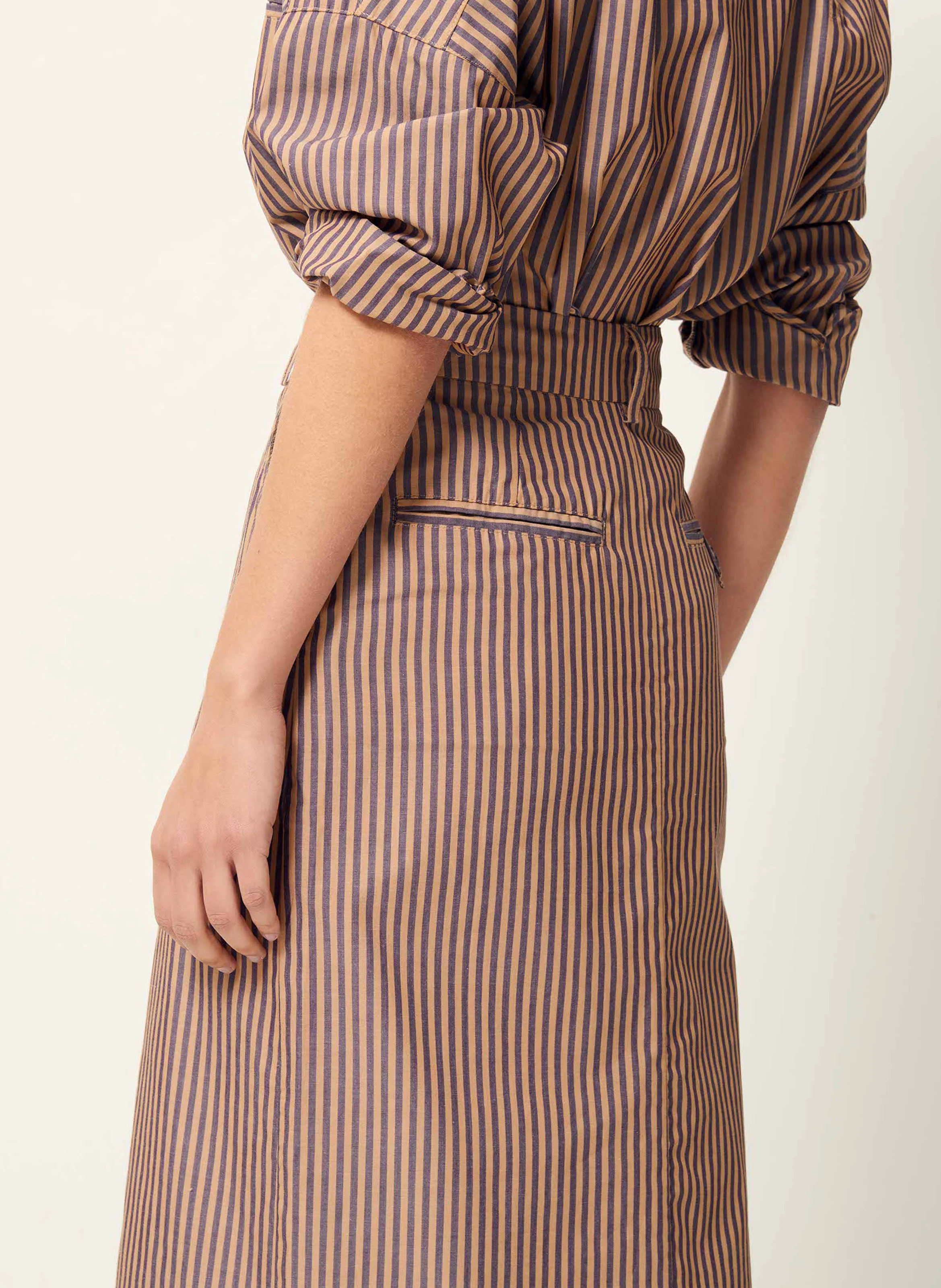 Jupe longue droite en coton | Marron