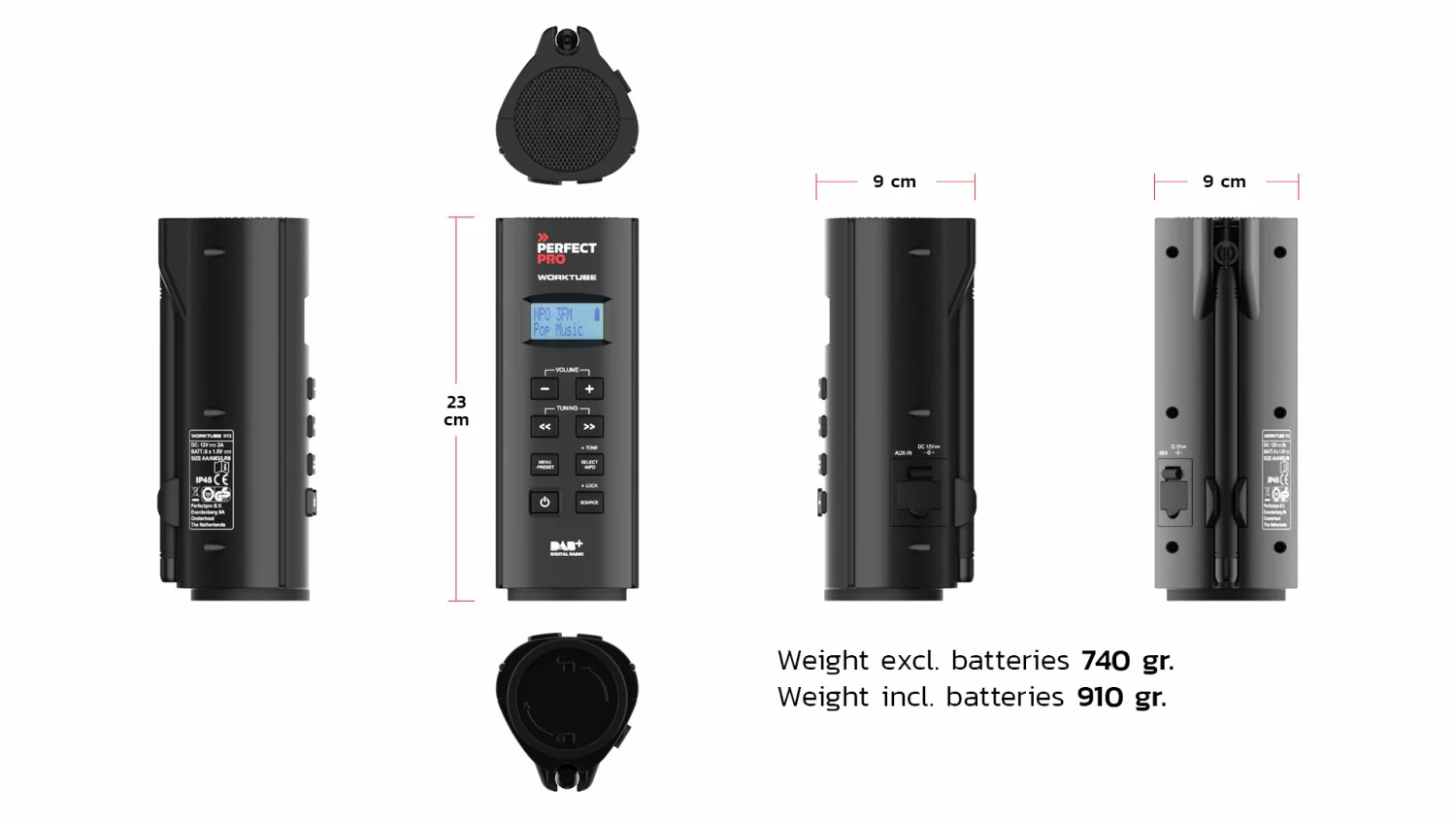 PerfectPro WORKTUBE NiMH 12V Accu Compacte bouwardio - DAB  - werkt op netstroom & batterijen