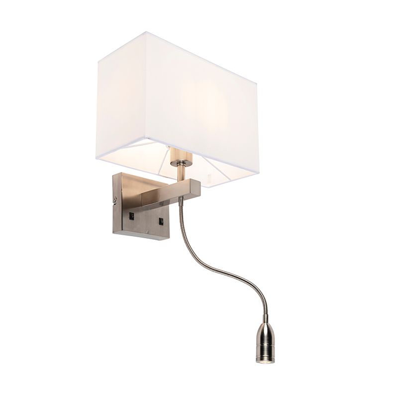 Smart Wandlamp staal met kap creme wit incl. Wifi P45 - Bergamo