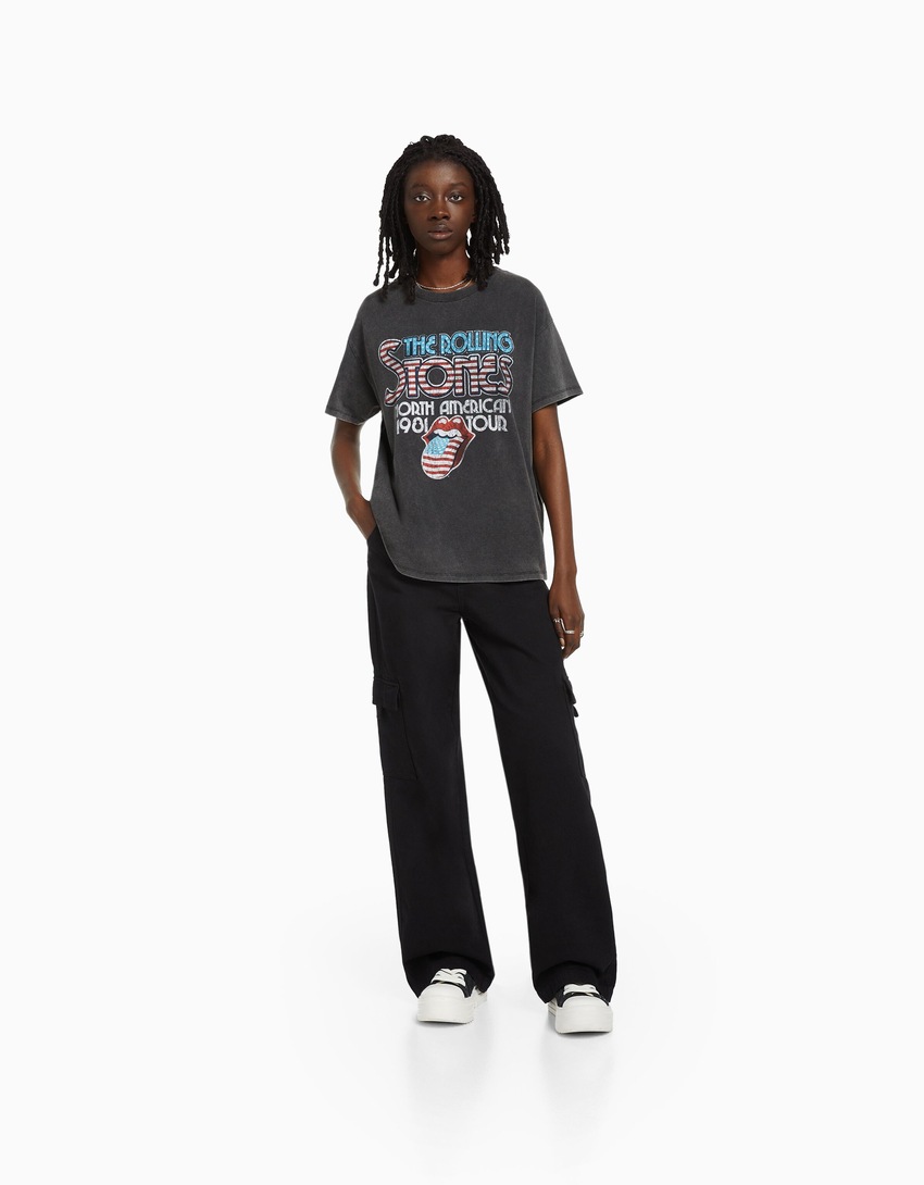 Camiseta de manga curta com estampa dos Rolling Stones