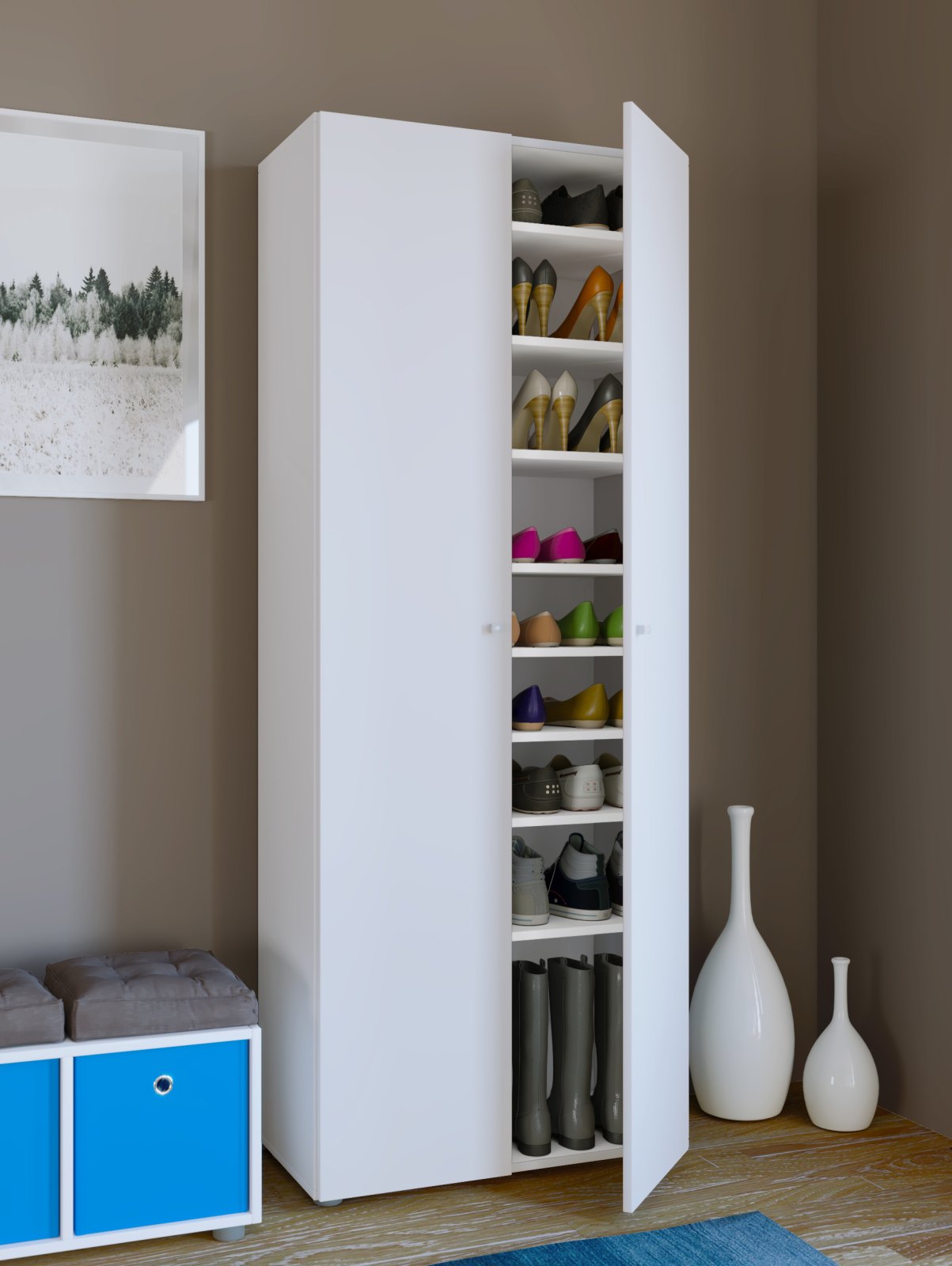 Schuhschrank VANDOL l - weiß - Türen - 71 cm breit