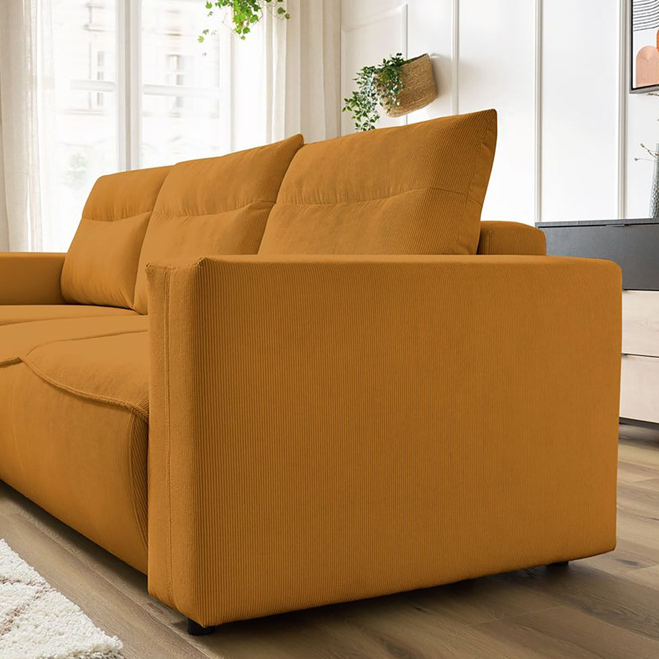 Bobochic Canapé d'angle gauche convertible coffre jasmin velours côtelé jaune - 256x158x90 cm
