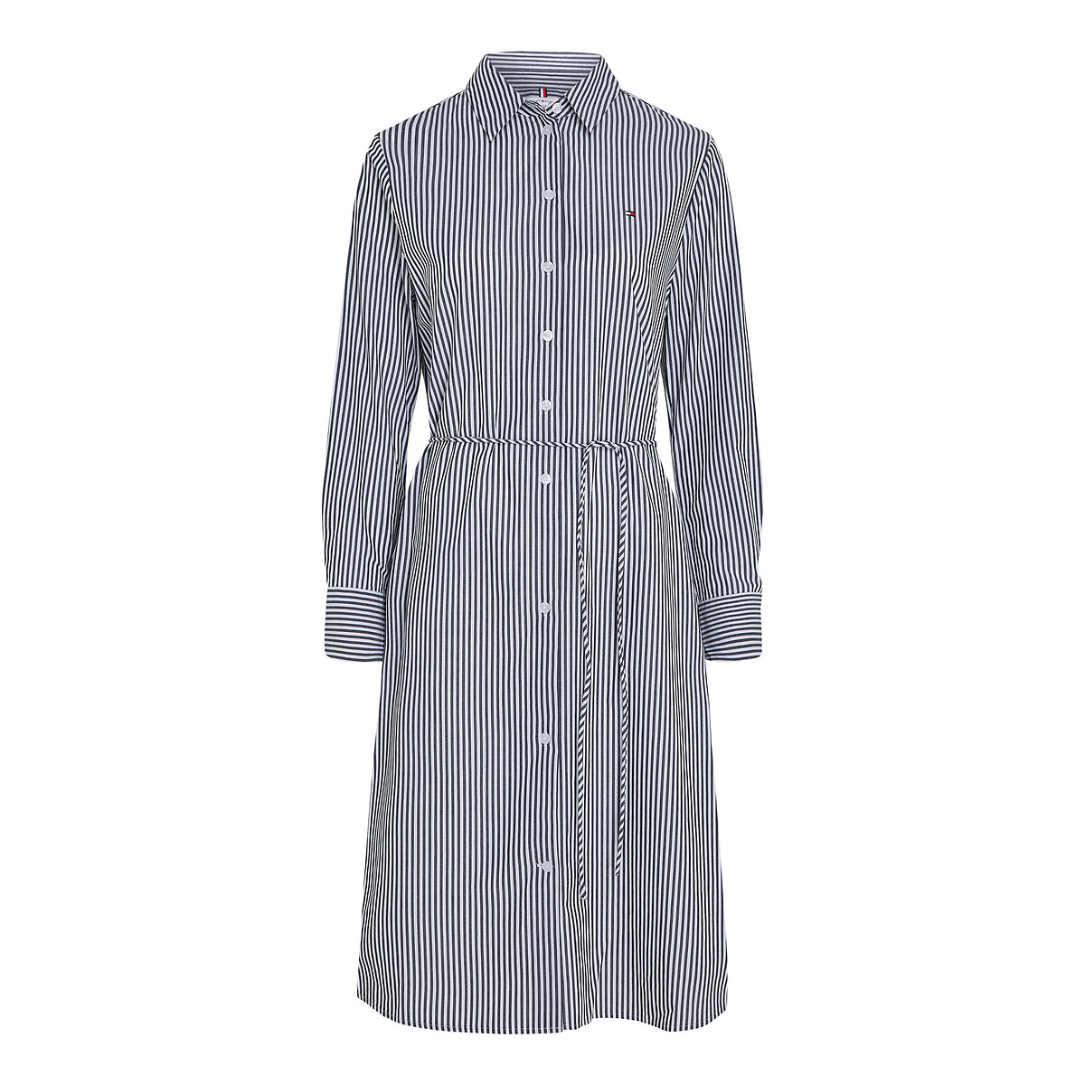 TOMMY HILFIGER<br>Vestido camisa midi de manga comprida, listrado