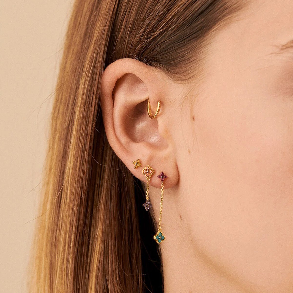 Set de trois boucles d'oreilles Agatha argent doréligne Beloved