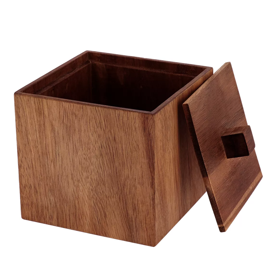 Boite à coton en bois d'acacia (H10 cm) Lina marron