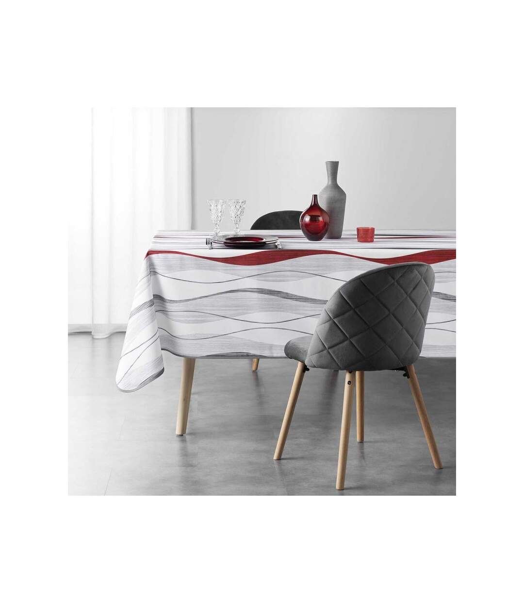 Nappe Imprimée Ondulys 150x240cm Blanc & Rouge