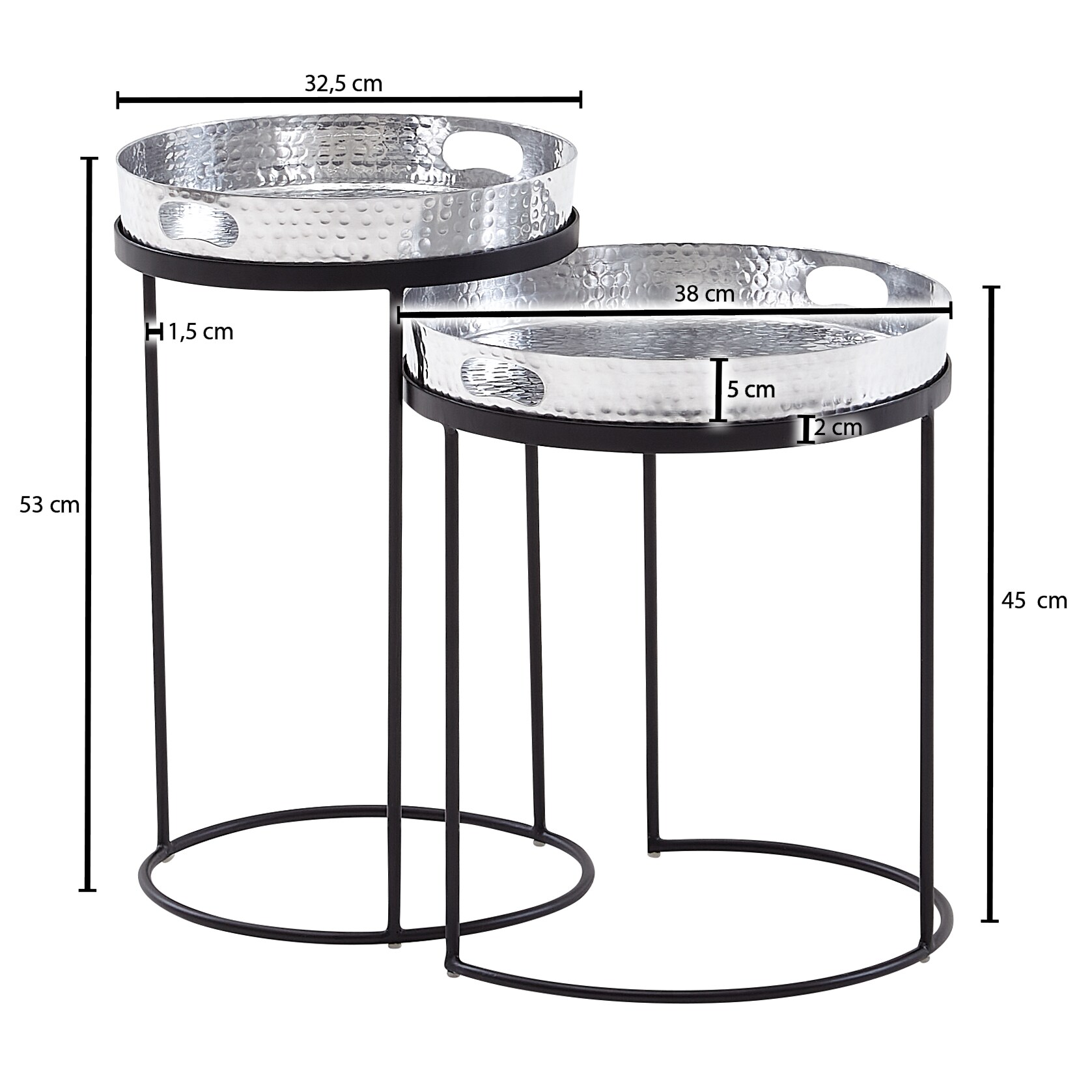 KADIMA DESIGN Beistelltische NERA: Hammerstruktur, Griffmulden, Aluminium & Stahl, abnehmbare Tischplatten.
