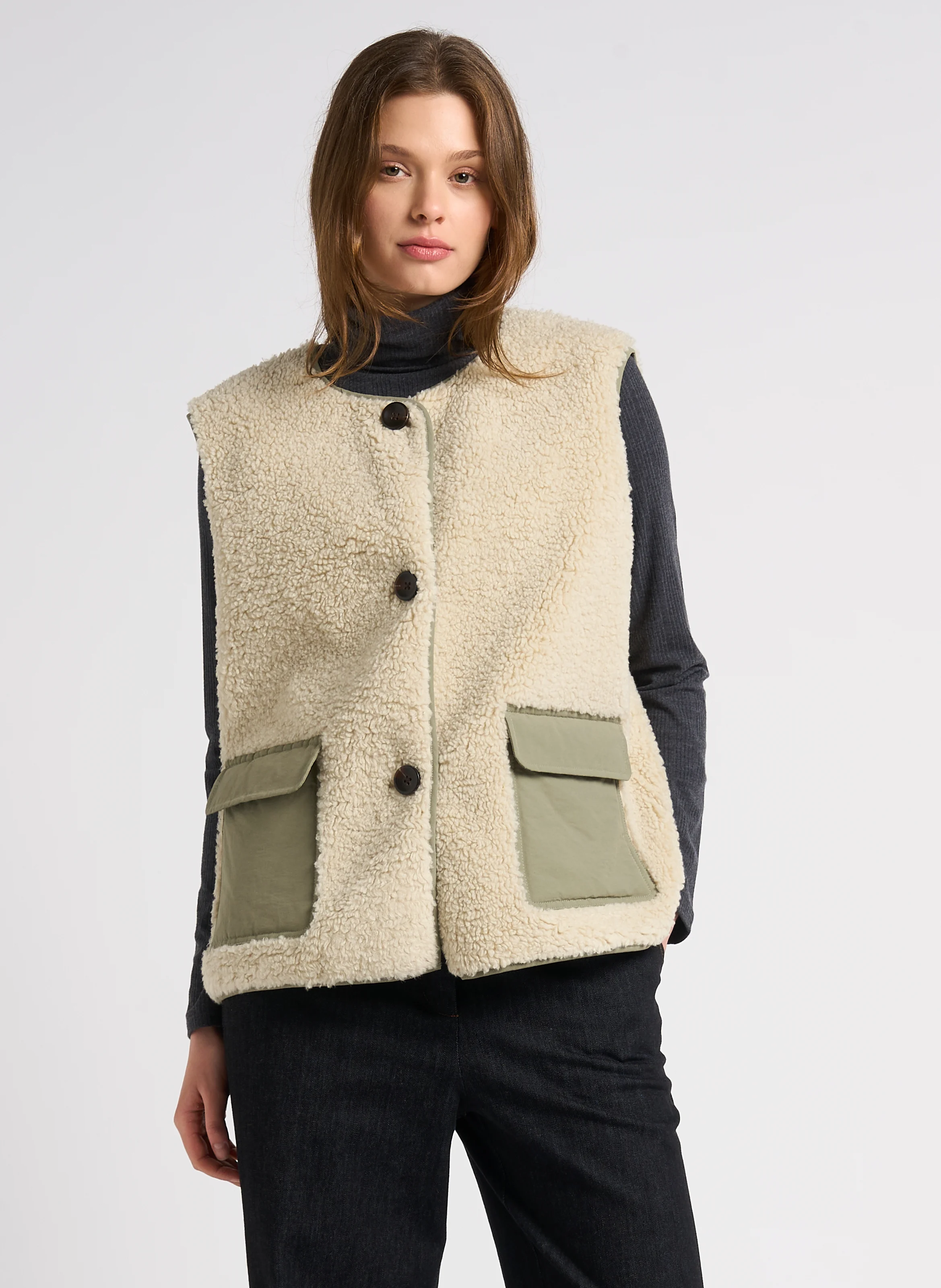 Veste droite col classique en coton mélangé | Gris