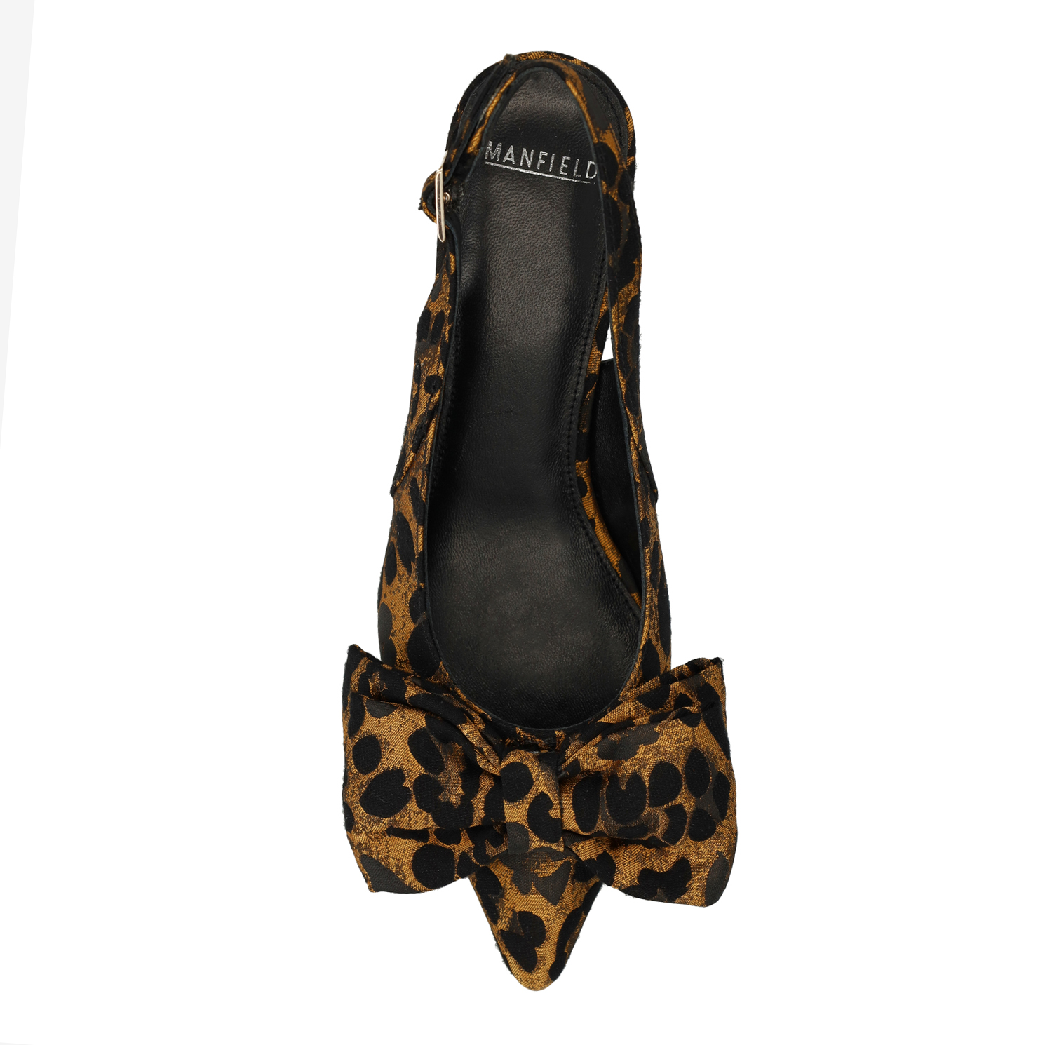 Zwarte leopard slingbacks met strik